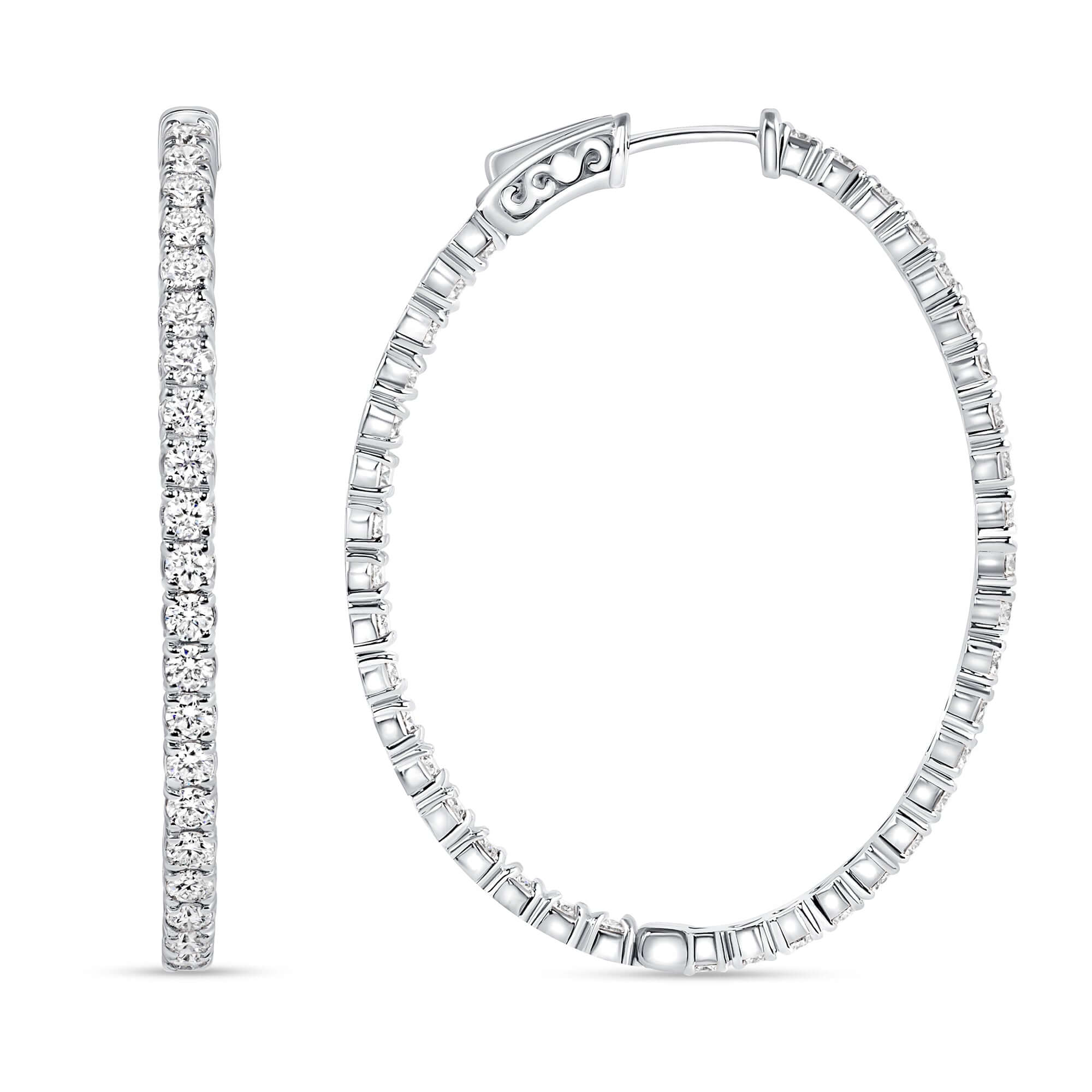 4.34 CT. Round Brilliant Diamond Inside-Out Hoop Earrings in 14K White Gold - Hoop Earring
