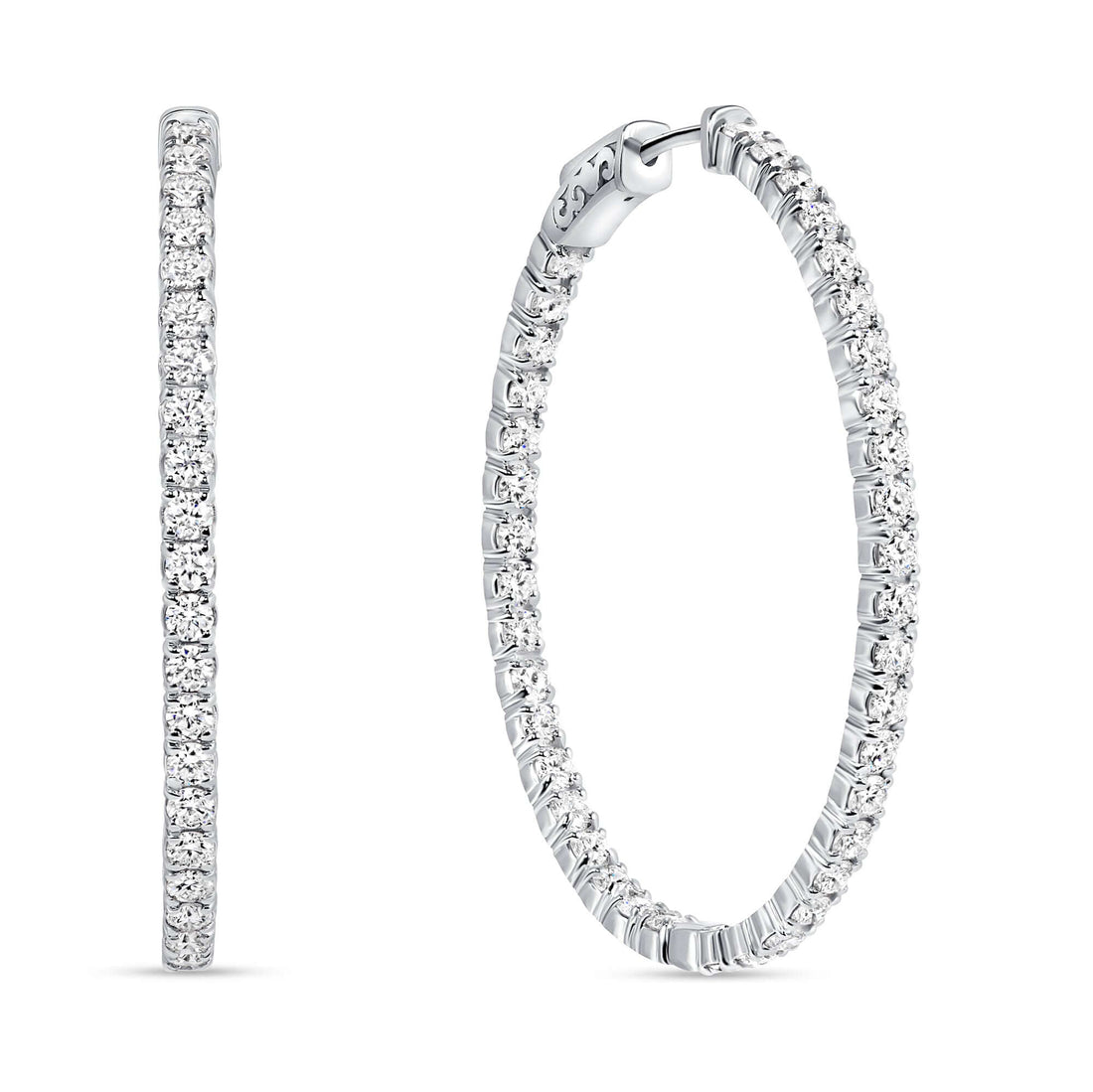 4.34 CT. Round Brilliant Diamond Inside-Out Hoop Earrings in 14K White Gold - Hoop Earring