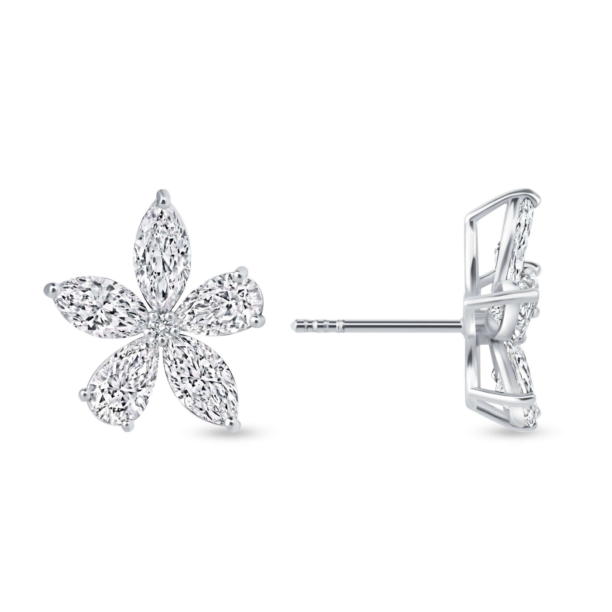 3.17 CT. Marquise and Pear Cut Diamond Flower Stud Earrings - Stud Earring