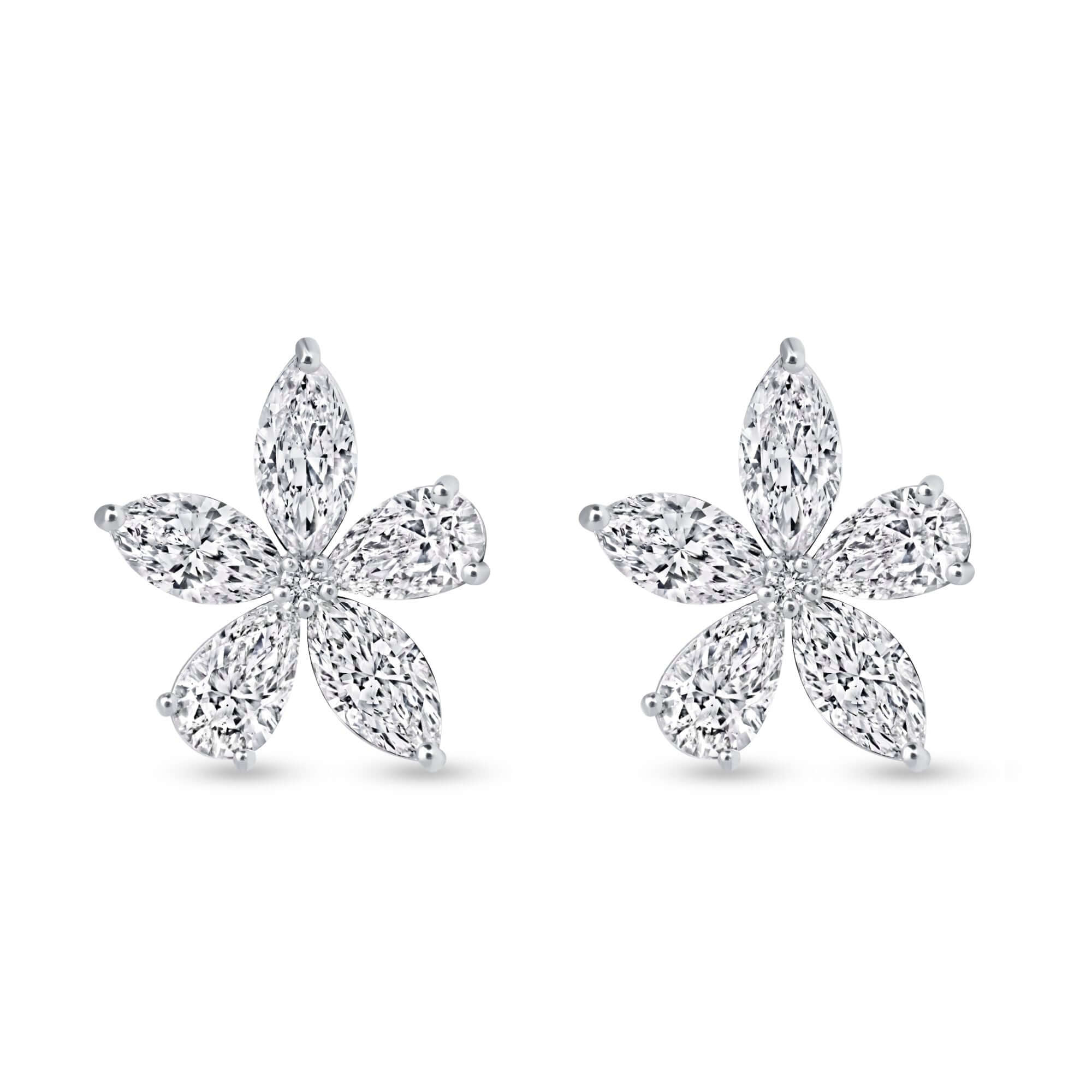 3.17 CT. Marquise and Pear Cut Diamond Flower Stud Earrings - Stud Earring