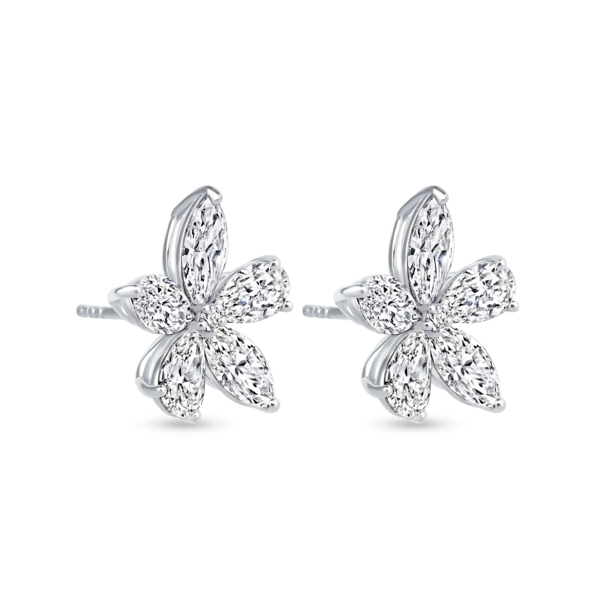3.17 CT. Marquise and Pear Cut Diamond Flower Stud Earrings - Stud Earring