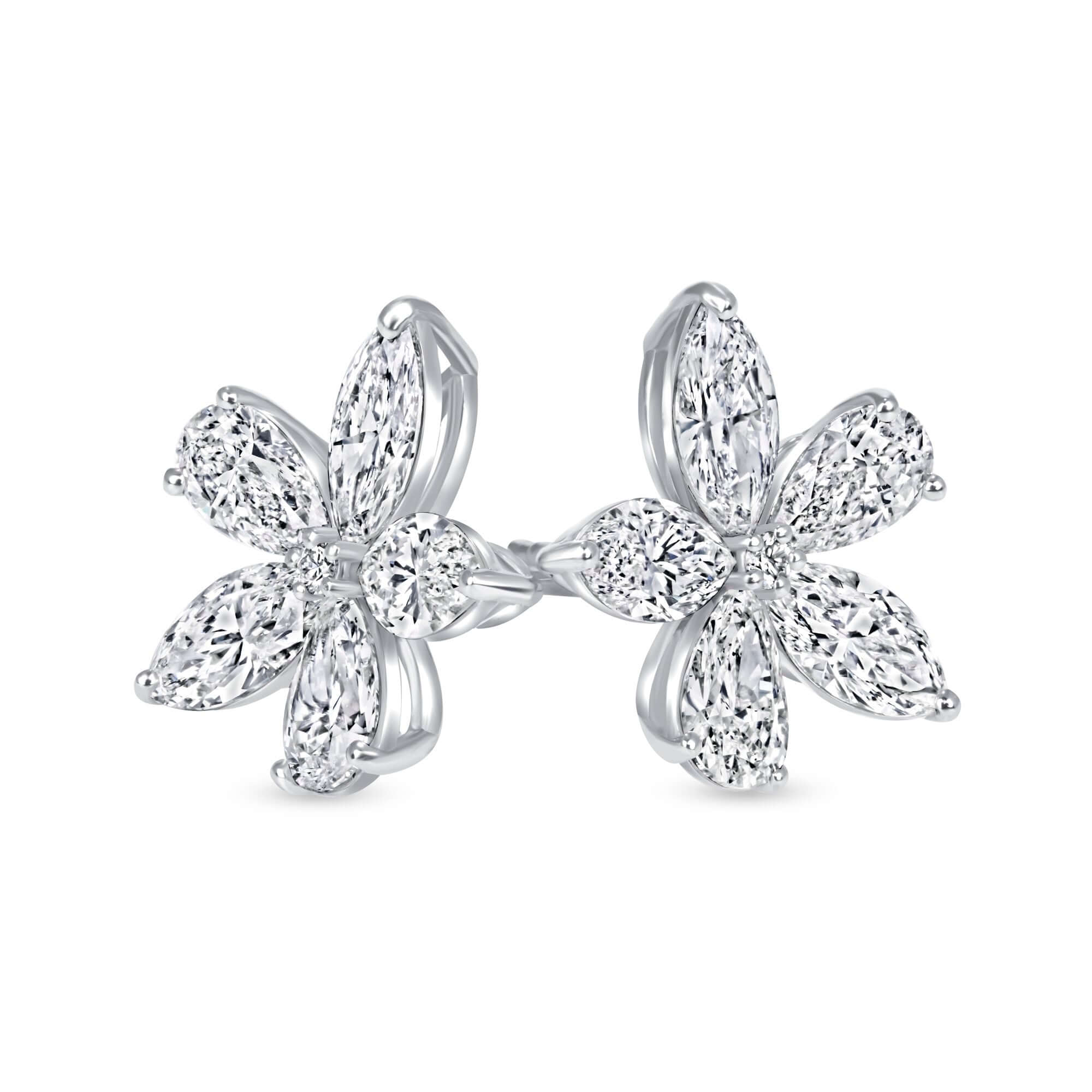 3.17 CT. Marquise and Pear Cut Diamond Flower Stud Earrings - Stud Earring