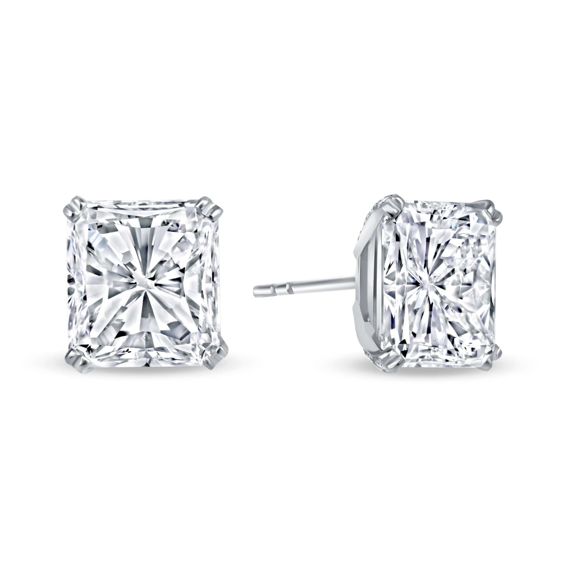 10.14 CT. Radiant Cut Diamond Stud Earrings on Hidden Halo Setting - Stud Earring