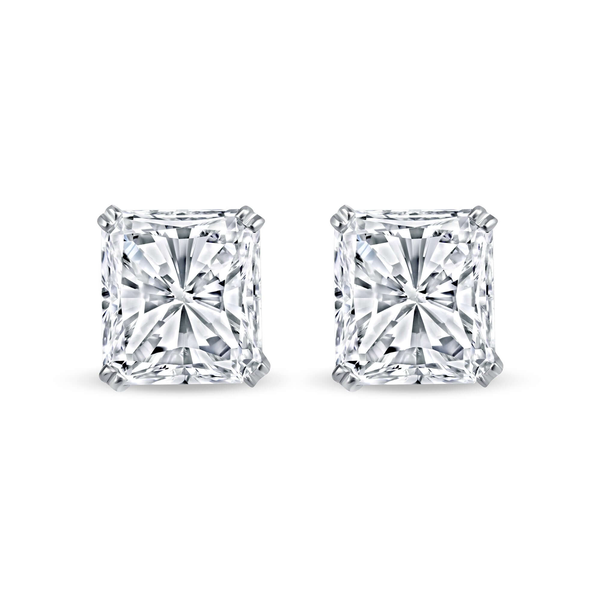 10.14 CT. Radiant Cut Diamond Stud Earrings on Hidden Halo Setting - Stud Earring