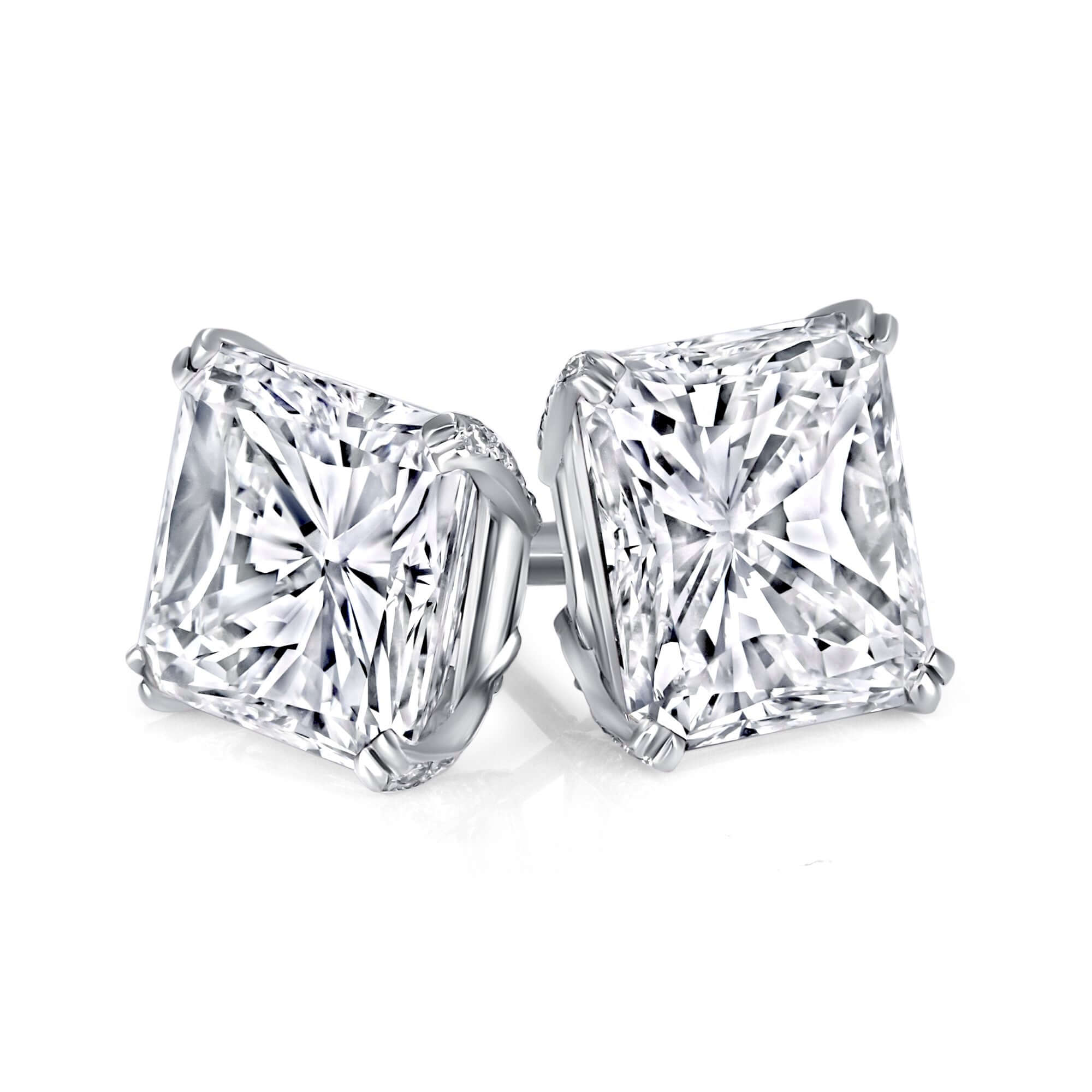 10.14 CT. Radiant Cut Diamond Stud Earrings on Hidden Halo Setting - Stud Earring