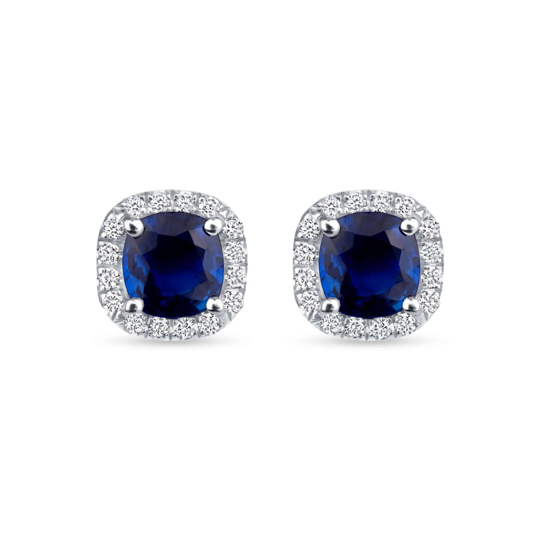 3.58 CT. Sapphire and Diamond Cushion Halo Stud Earrings - Stud Earring