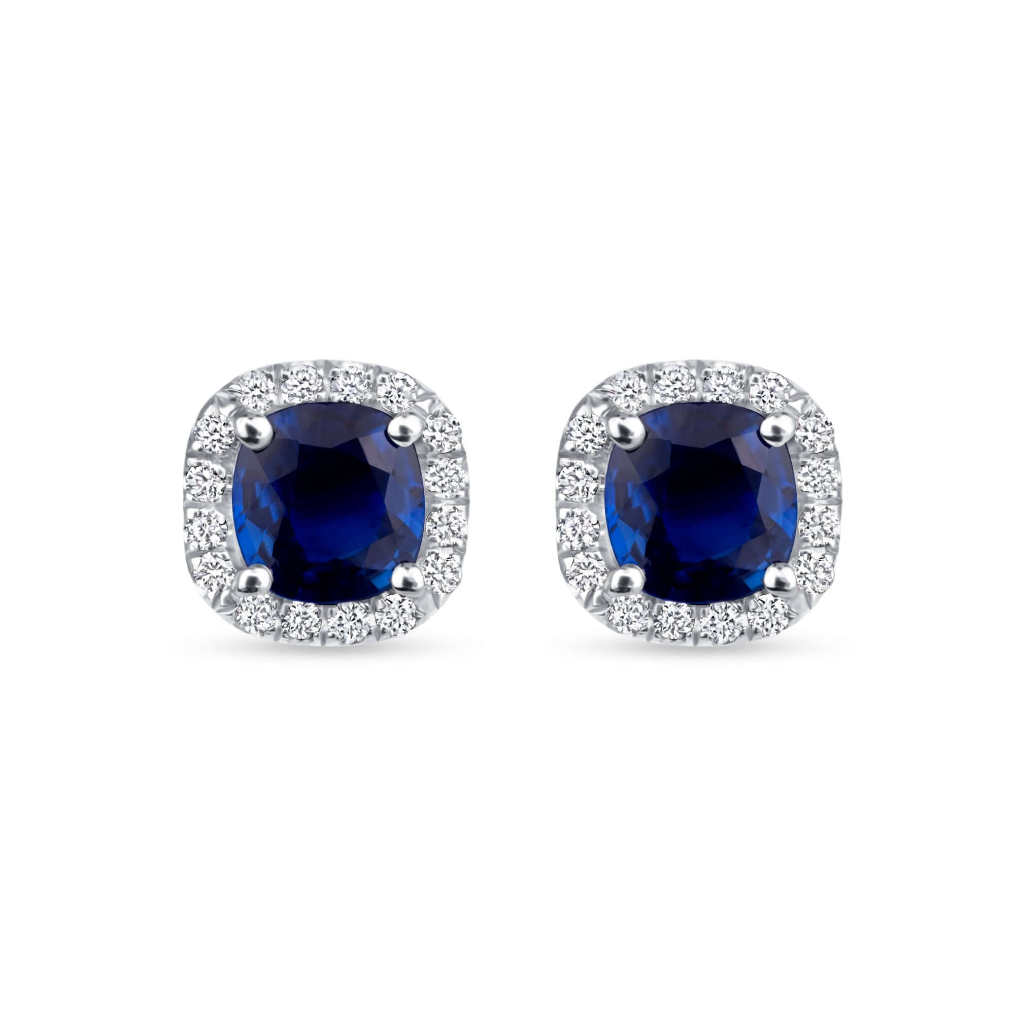 3.58 CT. Sapphire and Diamond Cushion Halo Stud Earrings - Stud Earring