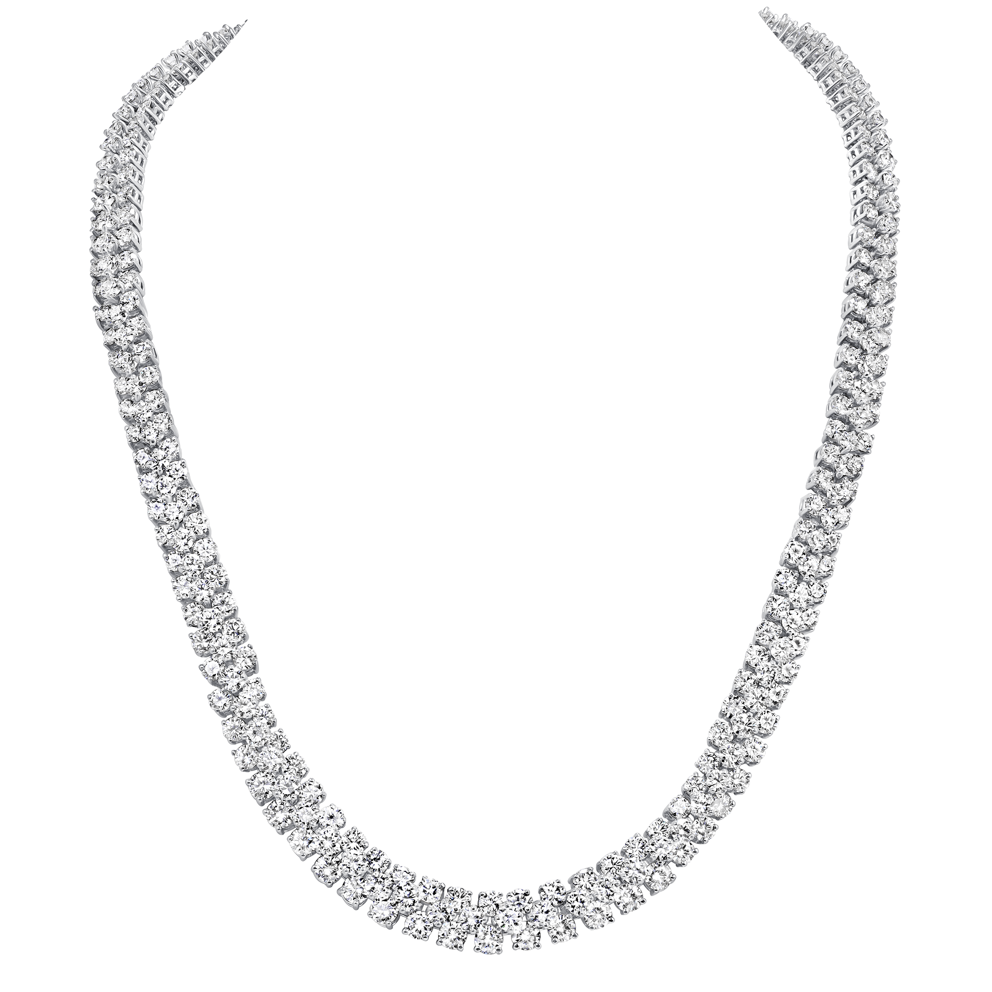 37.25 CT. Round Brilliant Diamond Stacked Tennis Necklace in 18K White Gold - Tennis Necklace