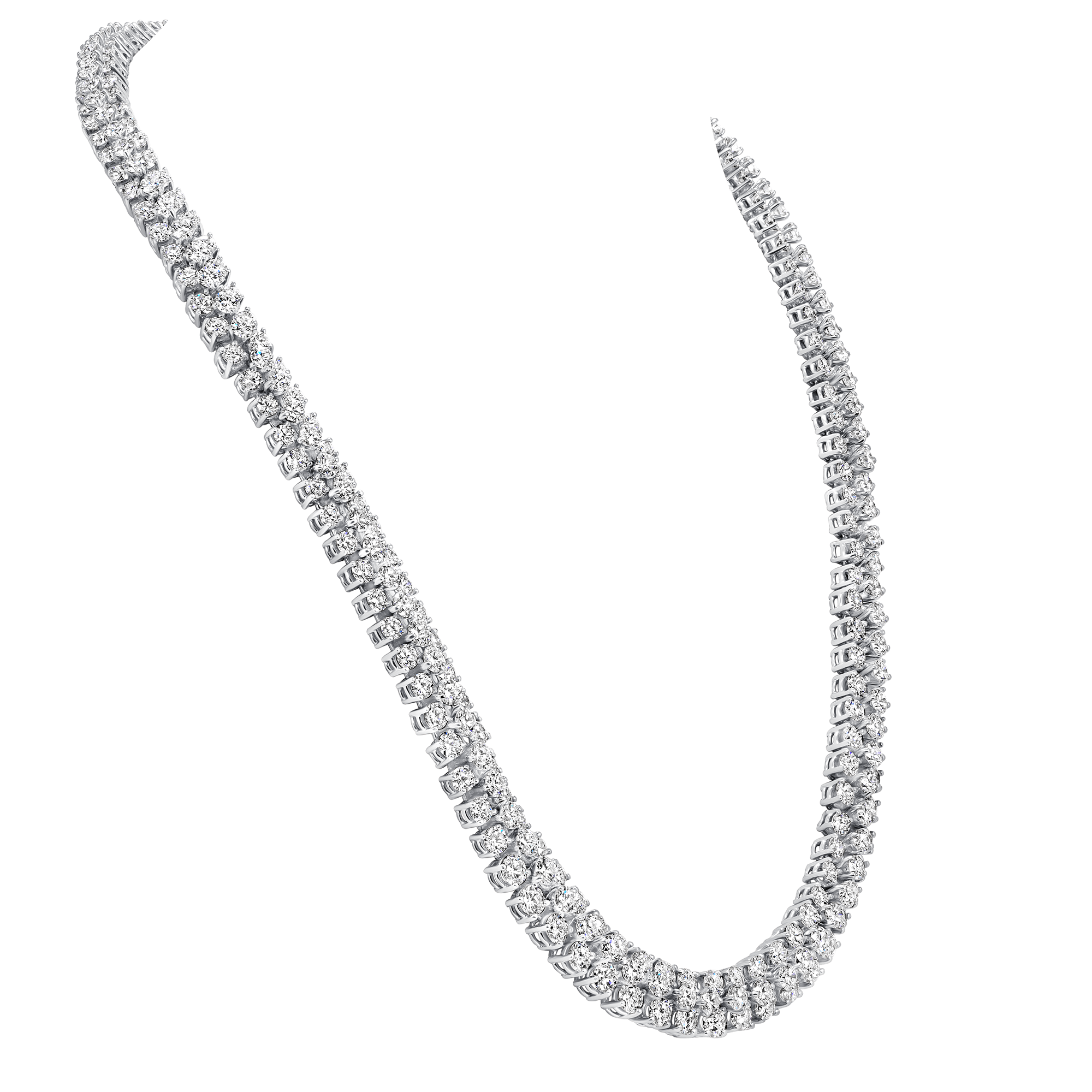 37.25 CT. Round Brilliant Diamond Stacked Tennis Necklace in 18K White Gold - Tennis Necklace