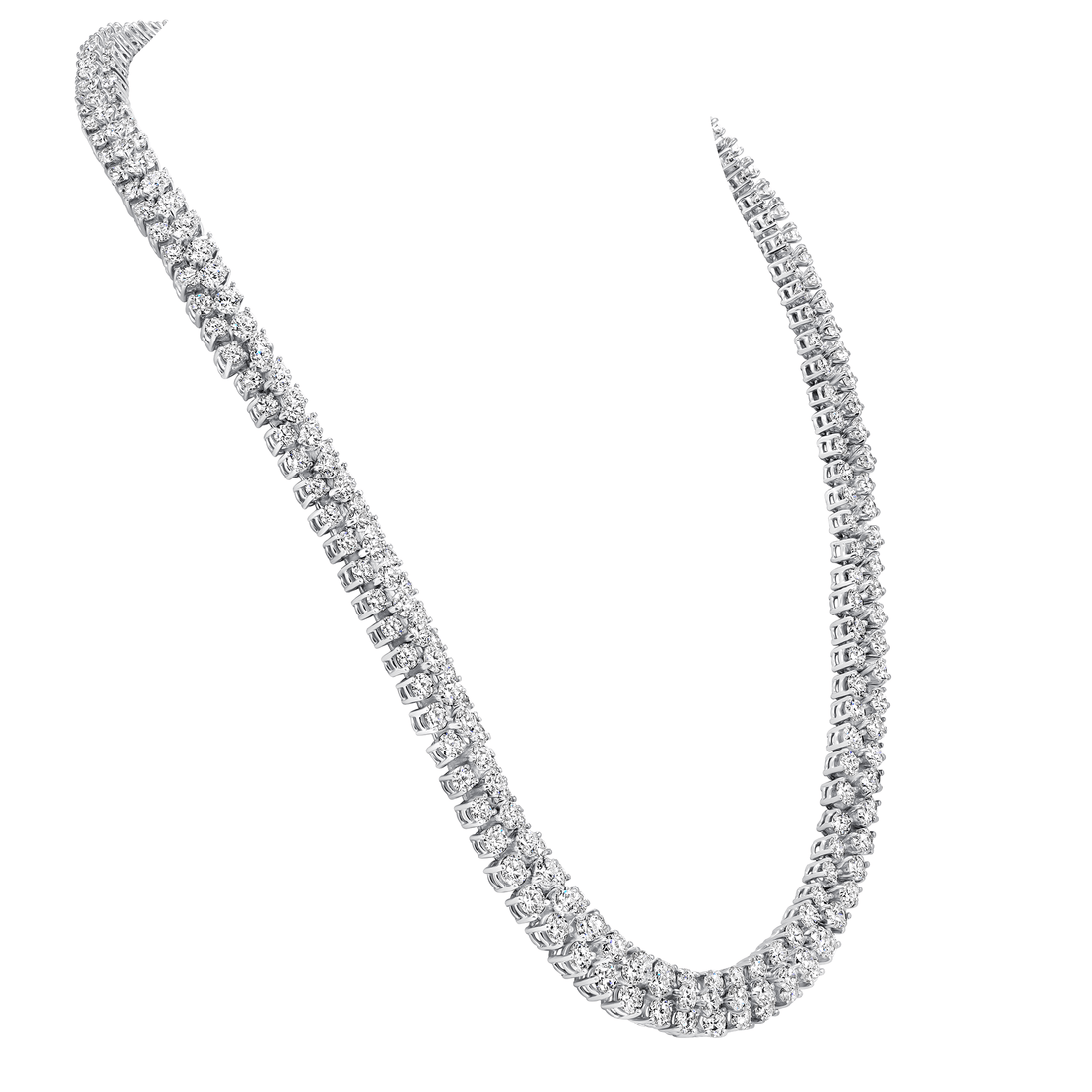 37.25 CT. Round Brilliant Diamond Stacked Tennis Necklace in 18K White Gold - Tennis Necklace