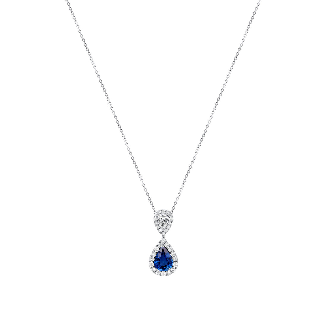 2.94 CT. Pear Cut Blue Sapphire and Diamond Pendant Necklace in 14K White Gold