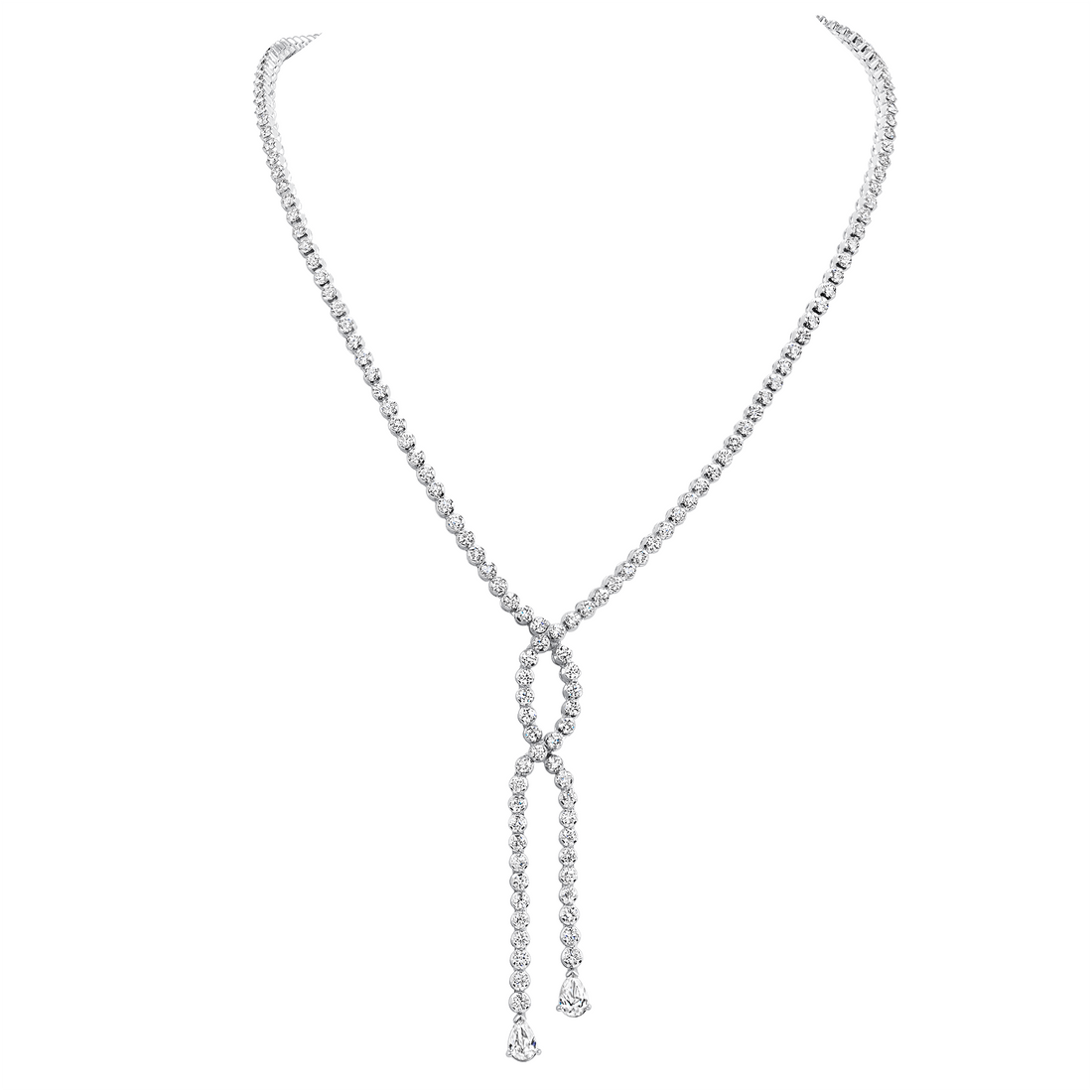 11.34 CT. Round Brilliant & Pear Cut Diamond Ended Lariat Necklace in 18K White Gold - Lariat Necklace