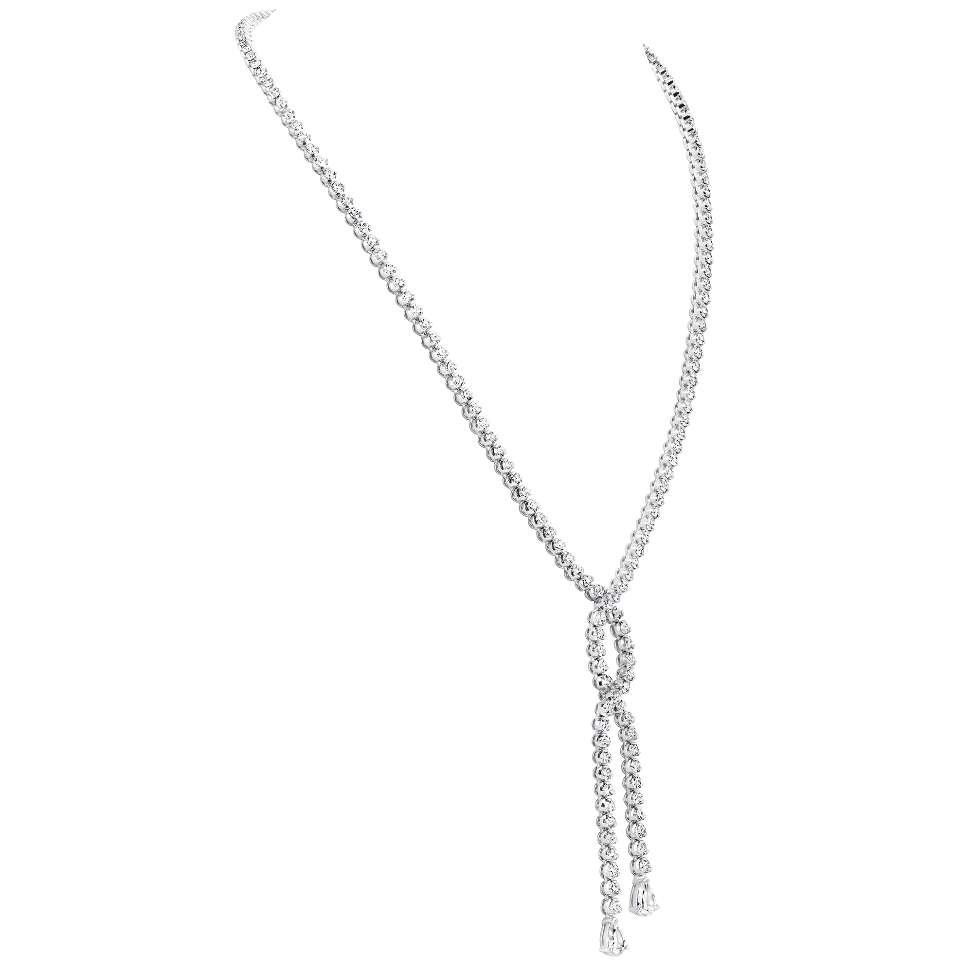 11.34 CT. Round Brilliant & Pear Cut Diamond Ended Lariat Necklace in 18K White Gold - Lariat Necklace