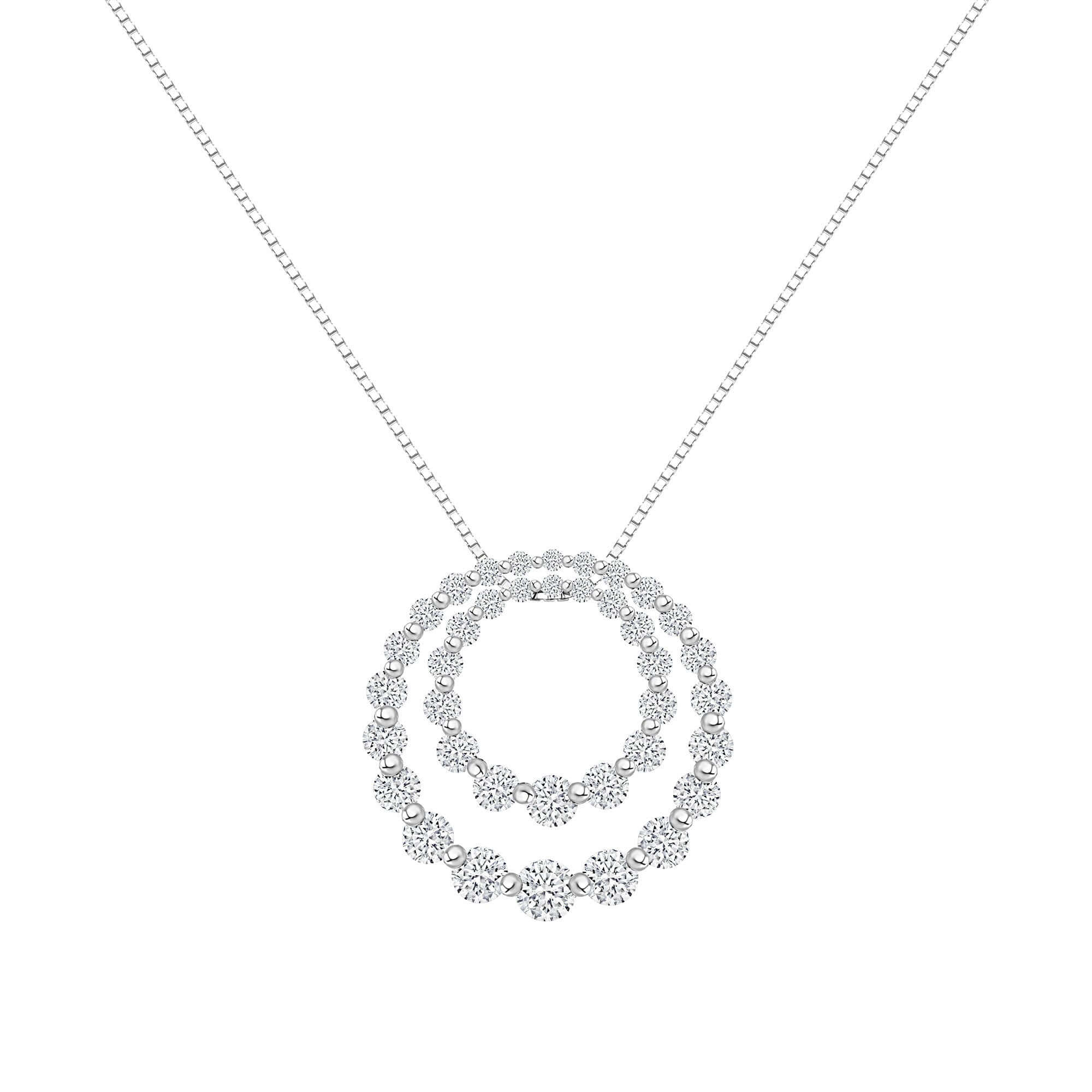 2.26 CT. Round Brilliant Diamond Double Hoop Pendant Necklace in 14K White Gold - Pendant Necklace