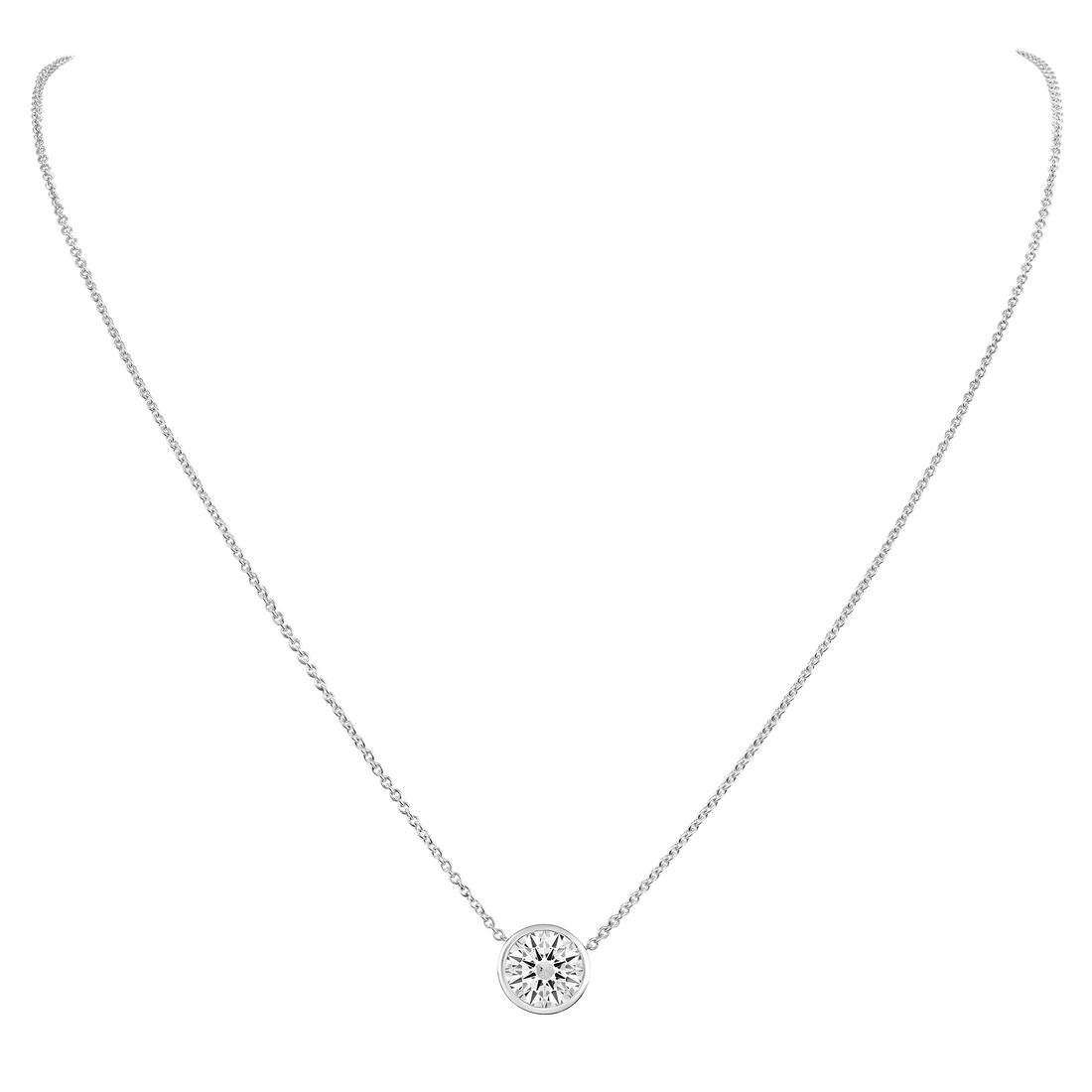 2.01 CT. Round Brilliant Bezel Set Diamond Pendant Necklace in 14K White Gold - Pendant Necklace