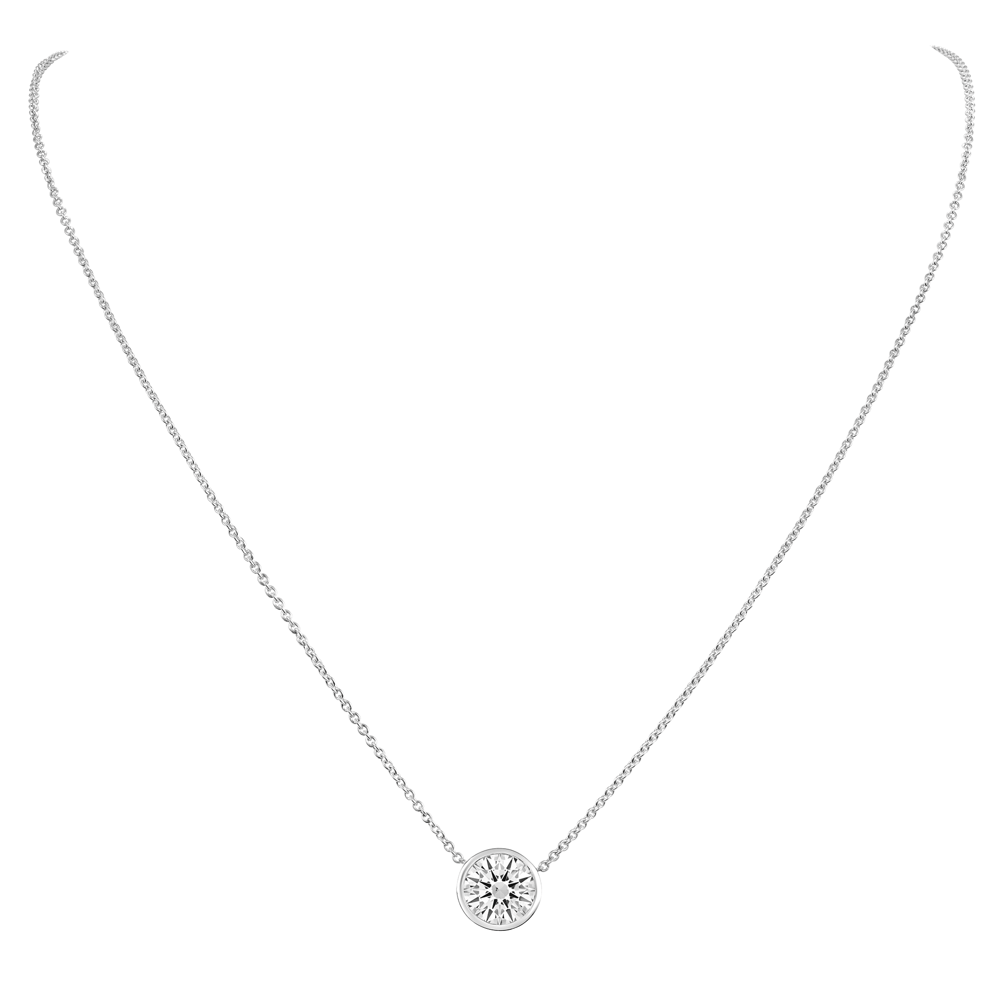2.01 CT. Round Brilliant Bezel Set Diamond Pendant Necklace in 14K White Gold - Pendant Necklace
