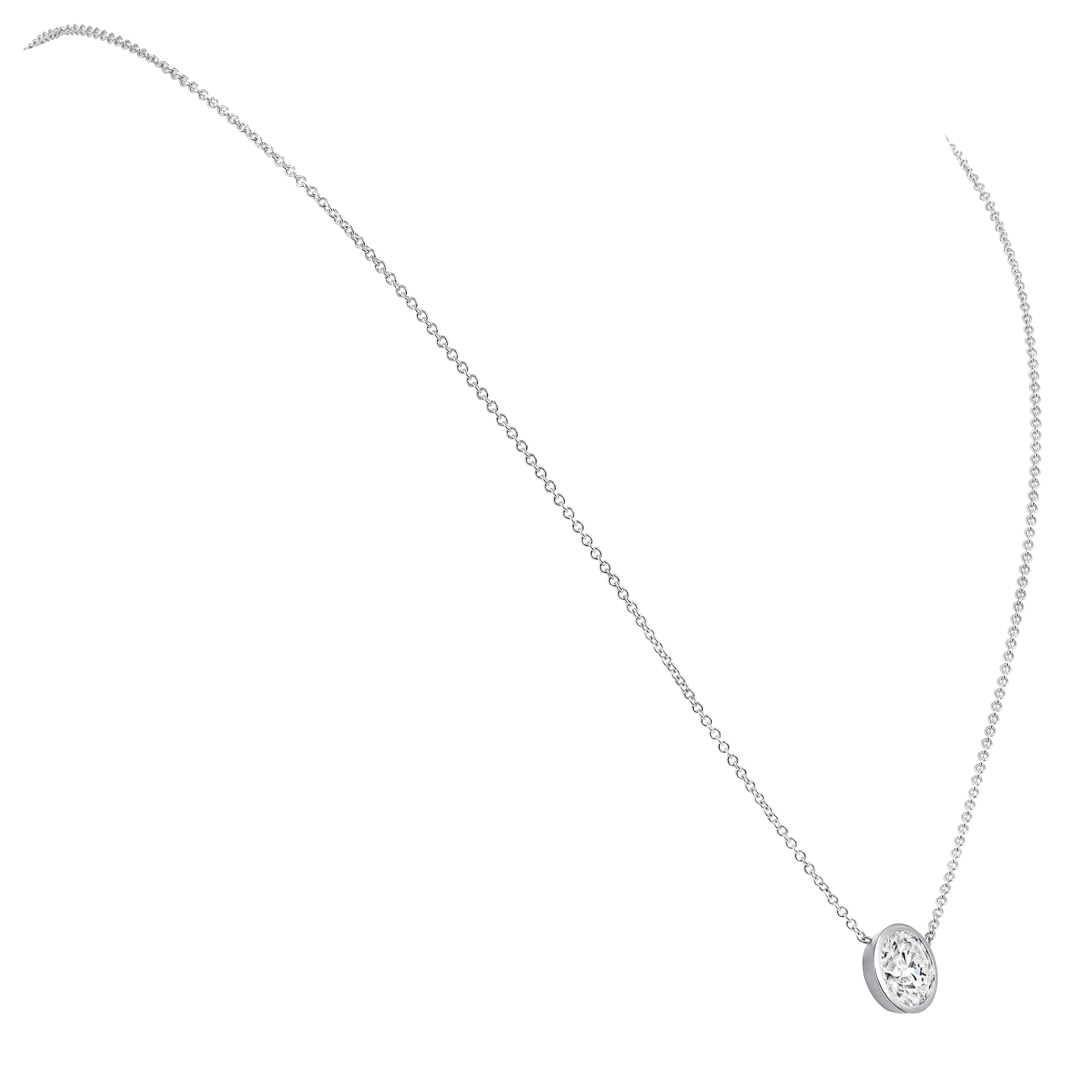 2.01 CT. Round Brilliant Bezel Set Diamond Pendant Necklace in 14K White Gold - Pendant Necklace