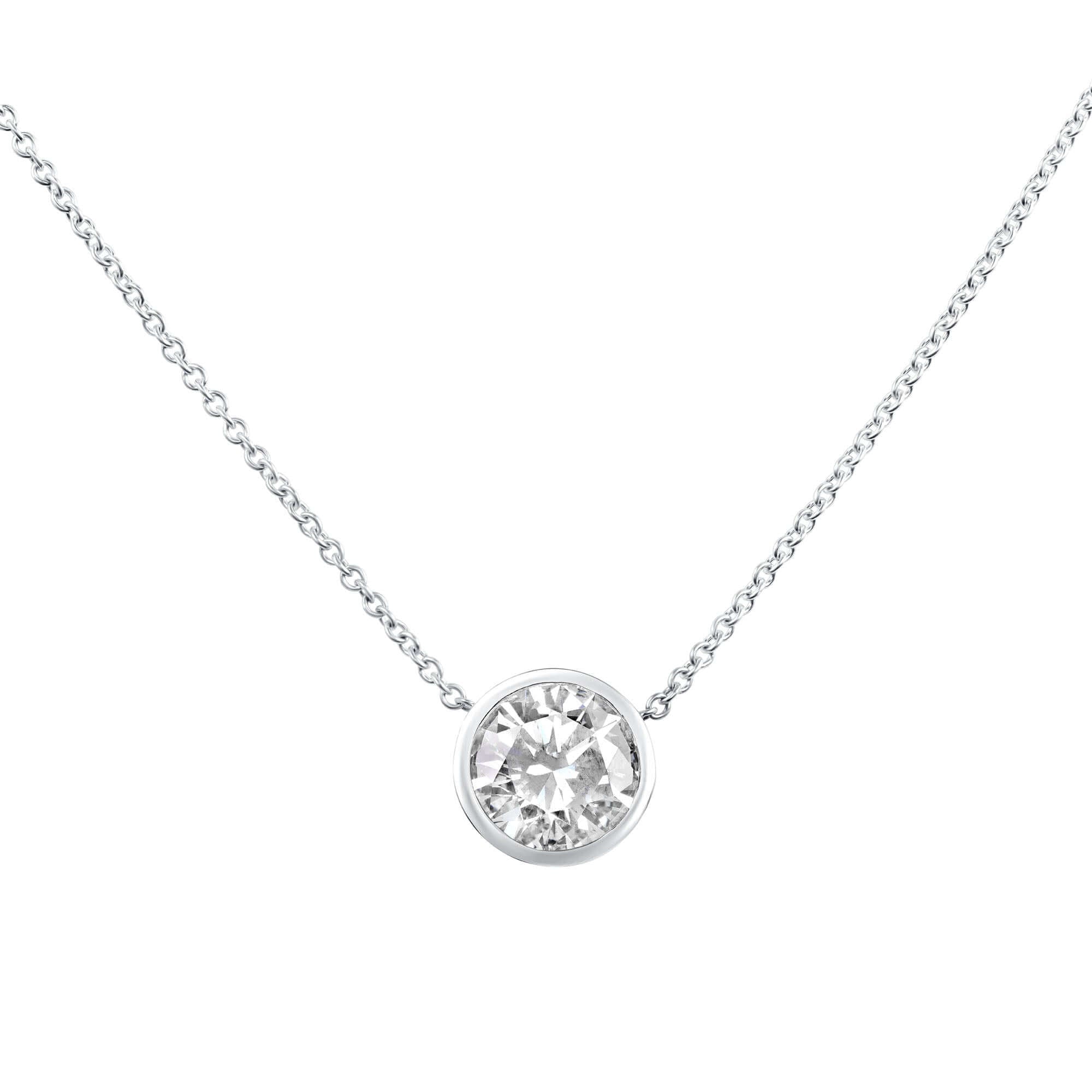 2.01 CT. Round Brilliant Bezel Set Diamond Pendant Necklace in 14K White Gold - Pendant Necklace