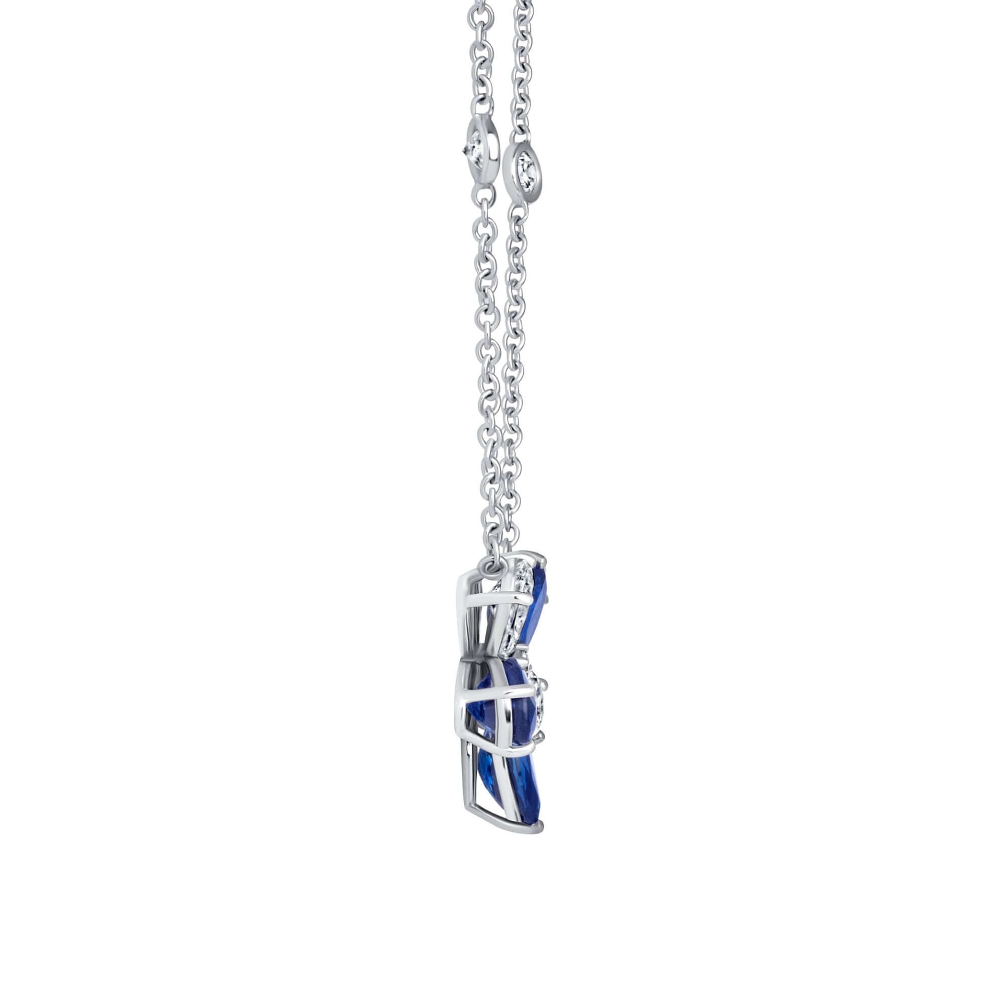 5.36 CT. Sapphire and Diamond Floral Cluster Pendant on Sapphire and Diamond Station Chain Necklace - Pendant Necklace