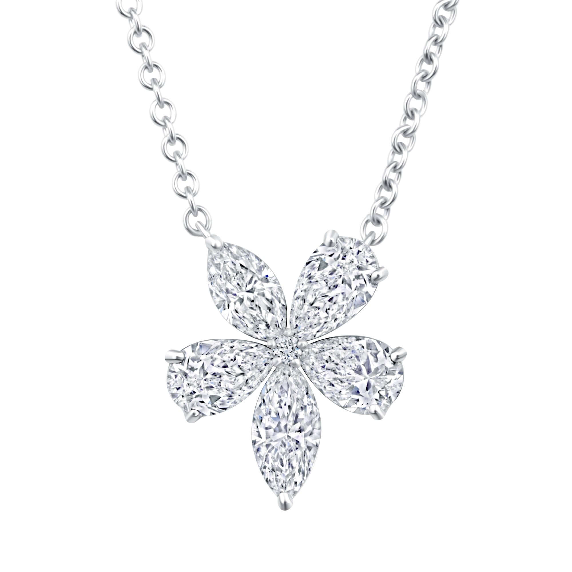 2.02 CT. Diamond Flower Pendant on Chain Necklace - Pendant Necklace