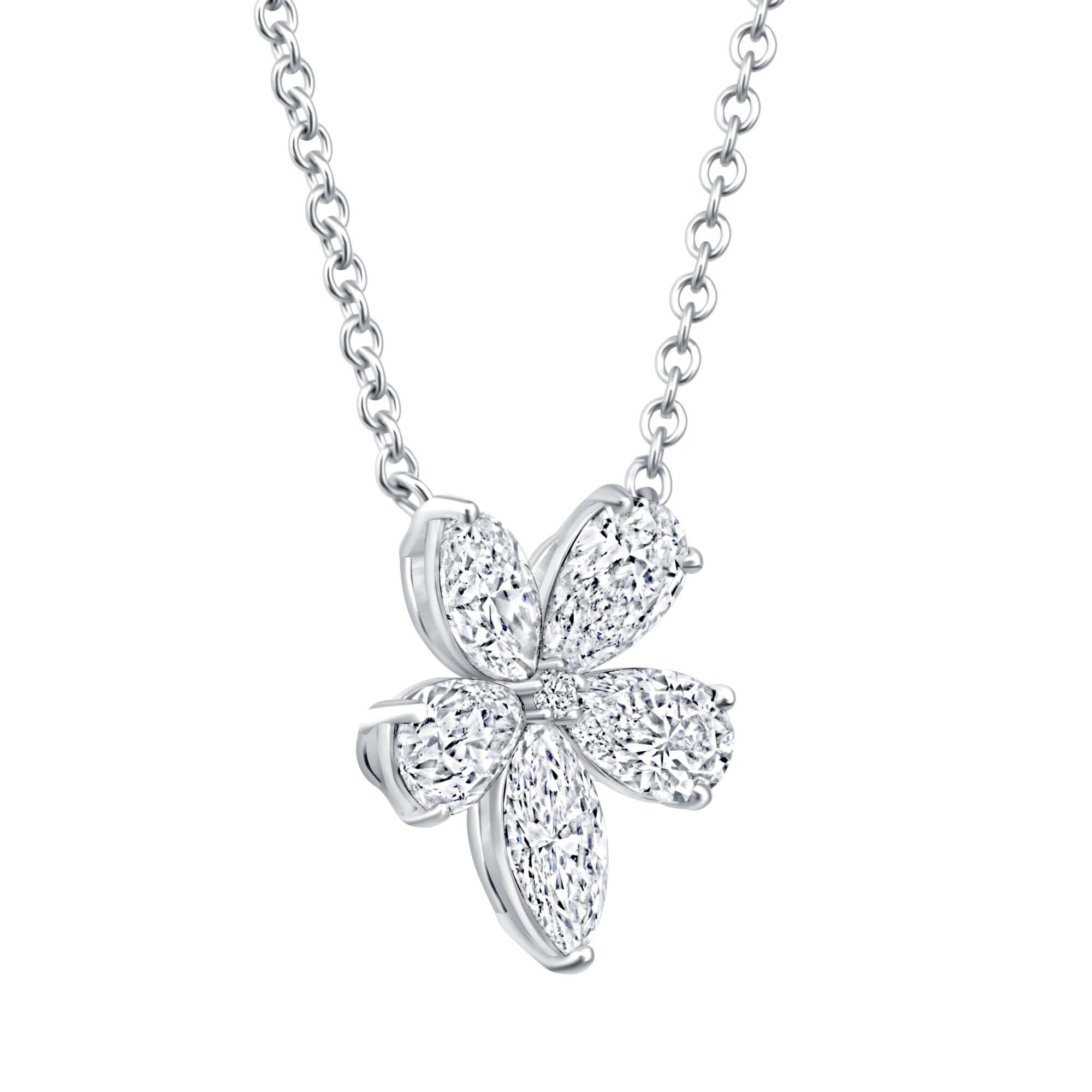 2.02 CT. Diamond Flower Pendant on Chain Necklace - Pendant Necklace