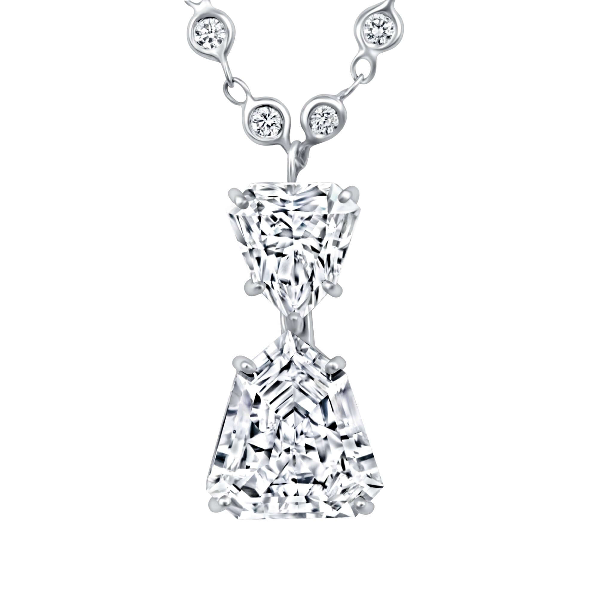 5.98 CT. Two Stone Shield Cut Diamond Pendant on Diamond Station Chain Necklace - Station Necklace