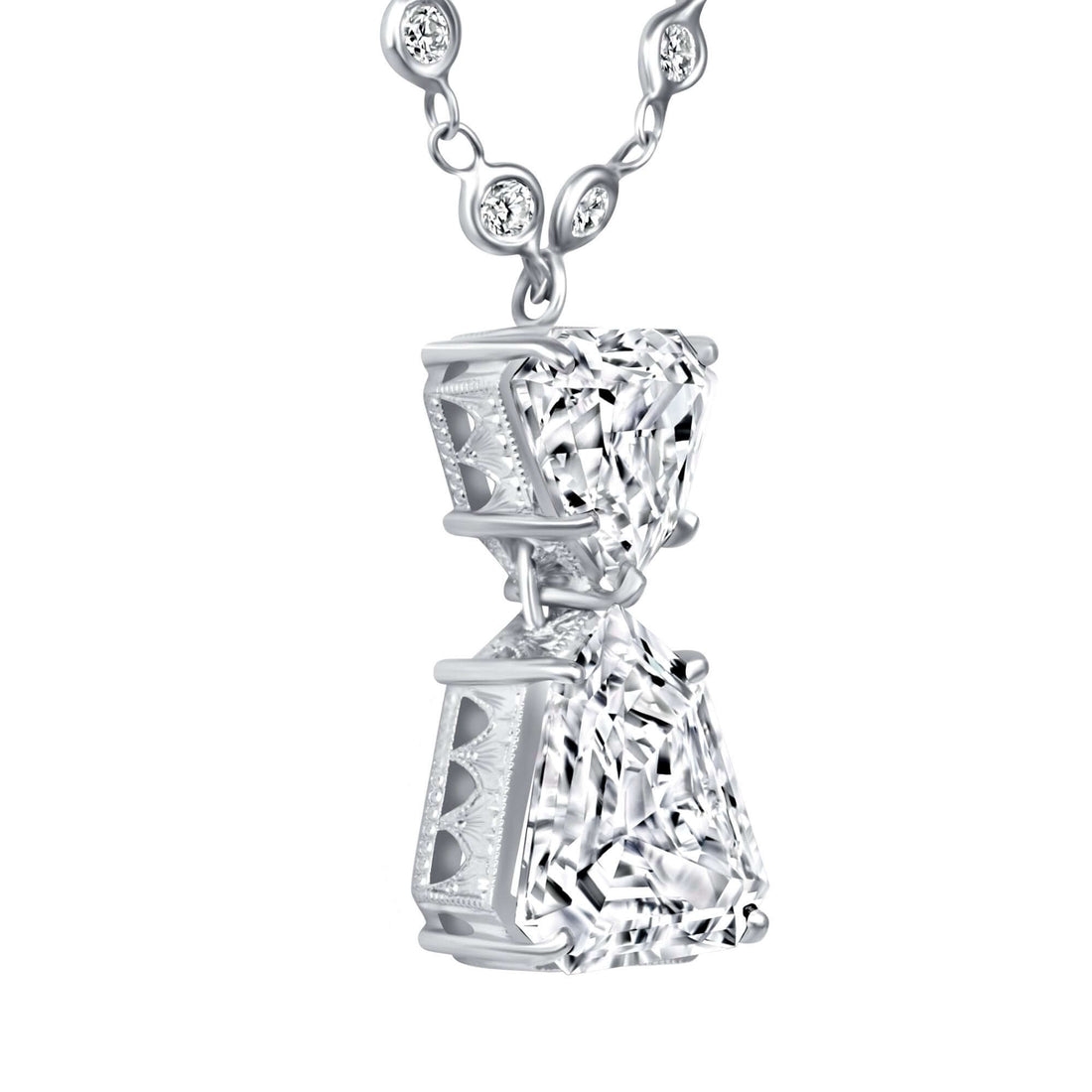 5.98 CT. Two Stone Shield Cut Diamond Pendant on Diamond Station Chain Necklace - Station Necklace
