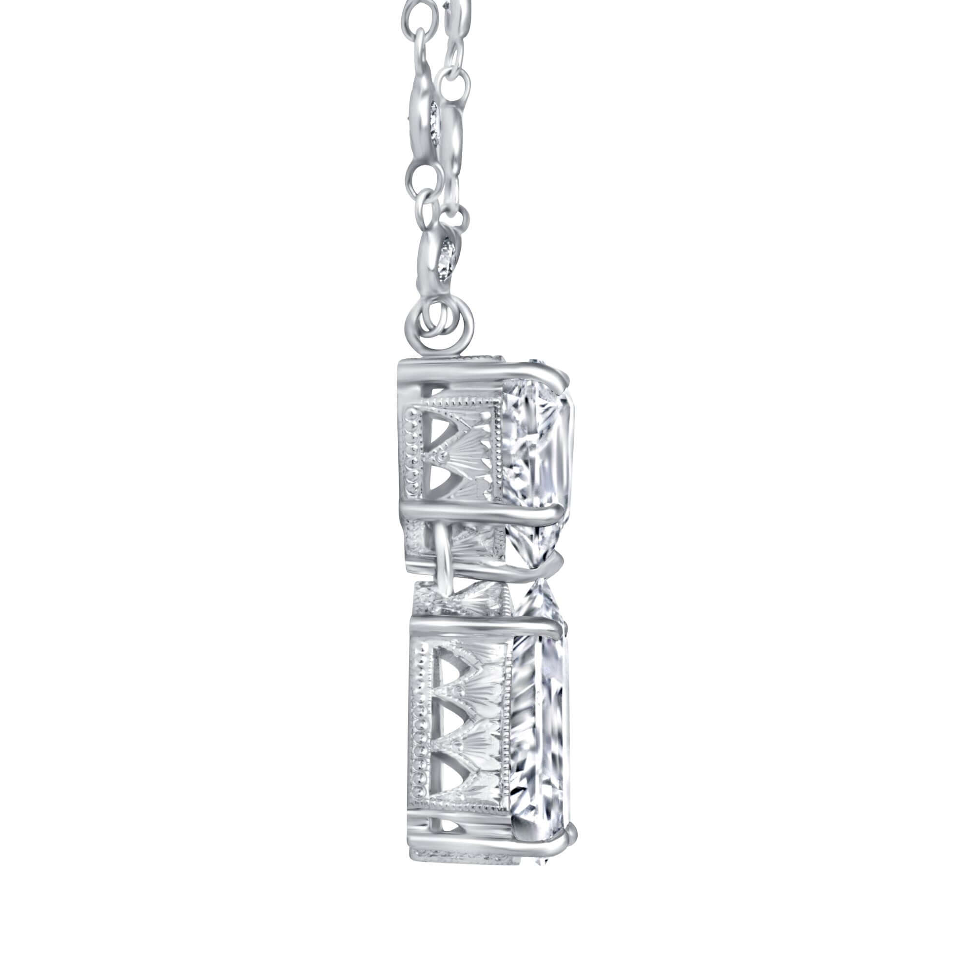 5.98 CT. Two Stone Shield Cut Diamond Pendant on Diamond Station Chain Necklace - Station Necklace