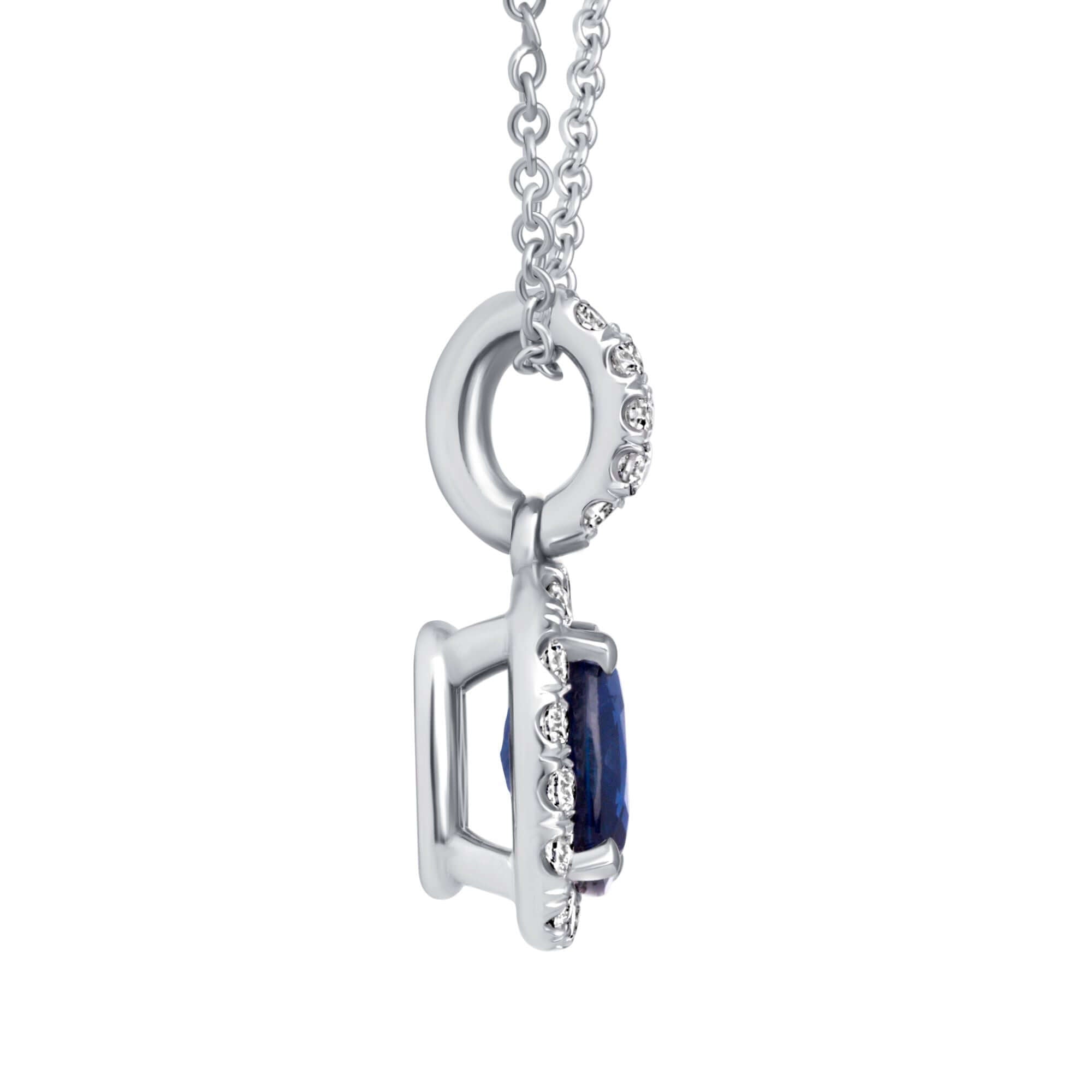 2.22 CT. Sapphire and Diamond Cushion Cut Halo Pendant on Chain Necklace - Pendant Necklace