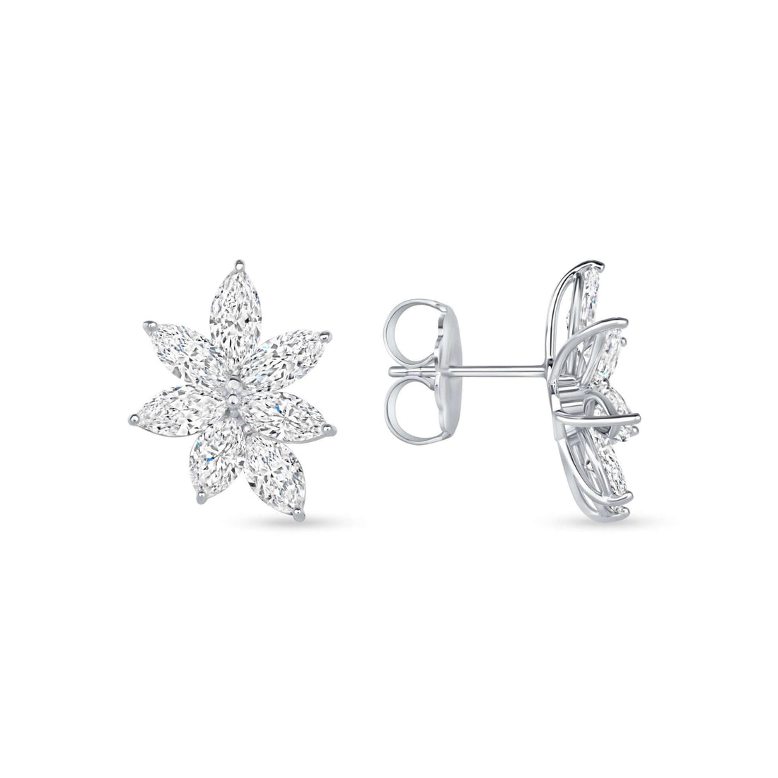 4.50 CT. Marquise Cut Diamond Flower Stud Earrings in White Gold - Stud Earring