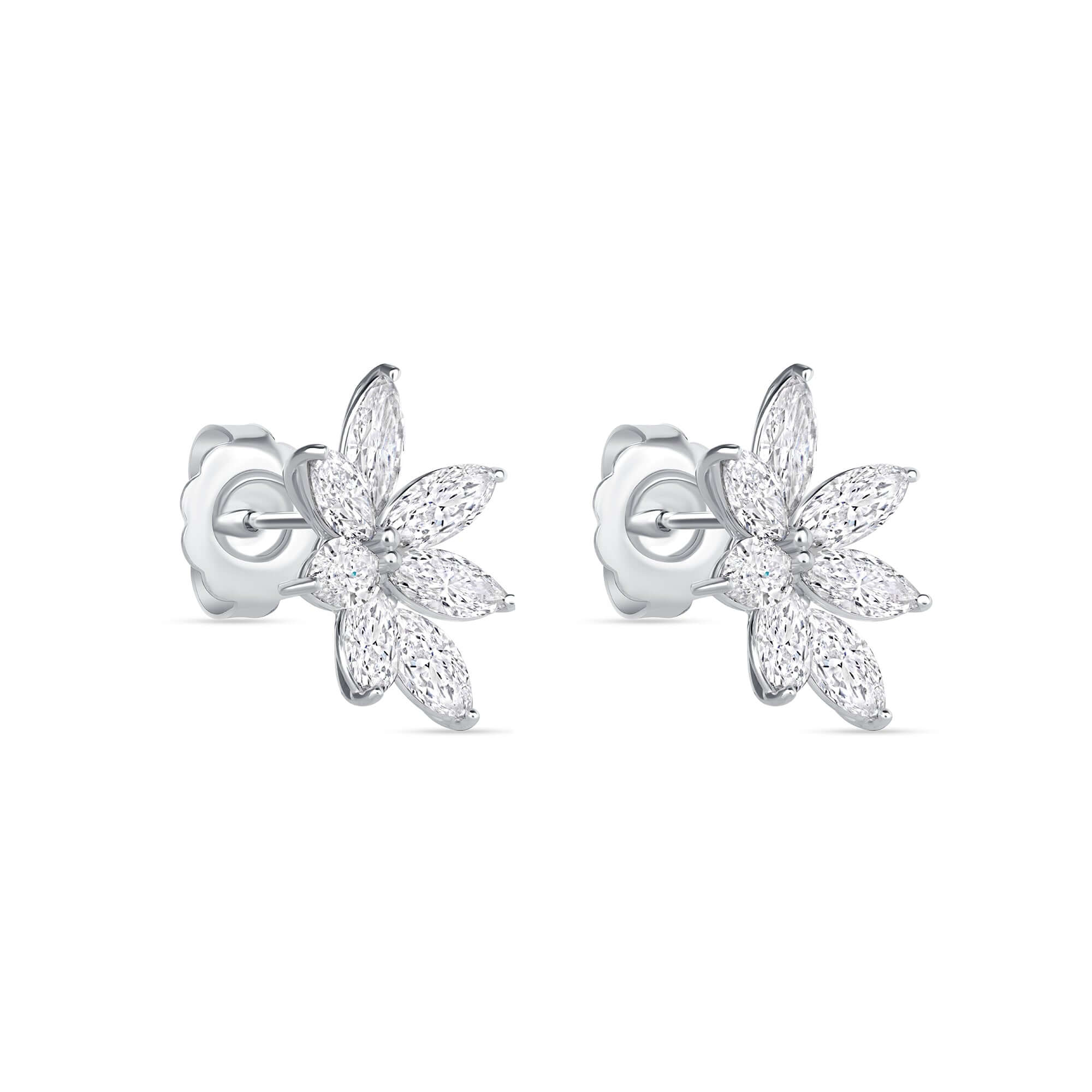 4.50 CT. Marquise Cut Diamond Flower Stud Earrings in White Gold - Stud Earring