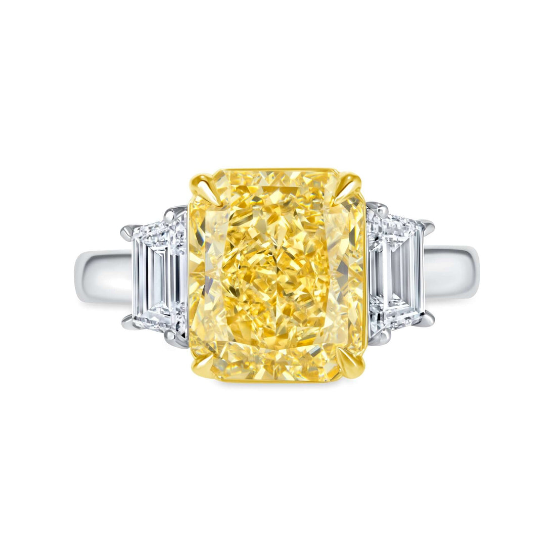 4.94 CT. Radiant Cut Yellow and Trapezoid Diamond Three Stone Ring - Three Stone Ring