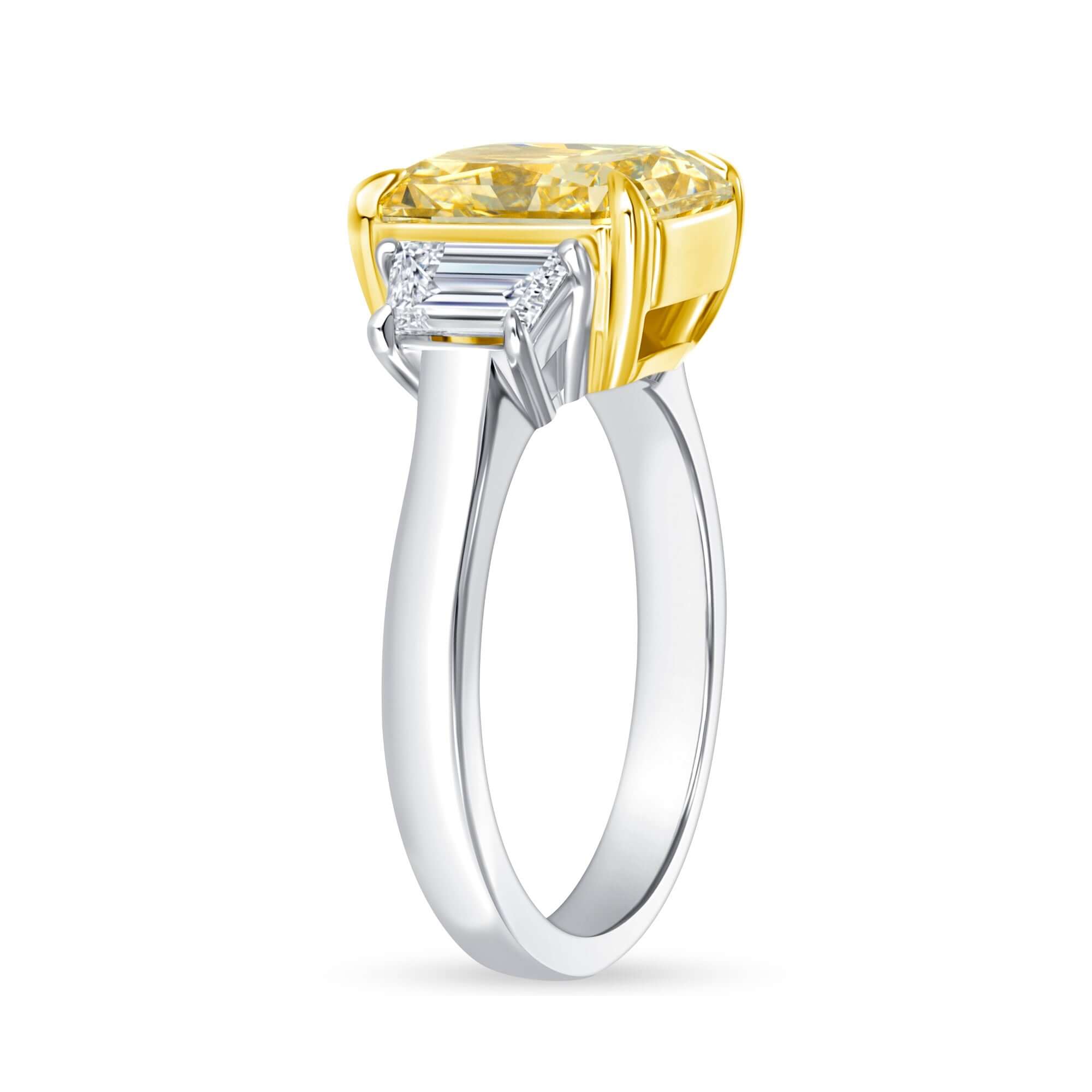 4.94 CT. Radiant Cut Yellow and Trapezoid Diamond Three Stone Ring - Three Stone Ring