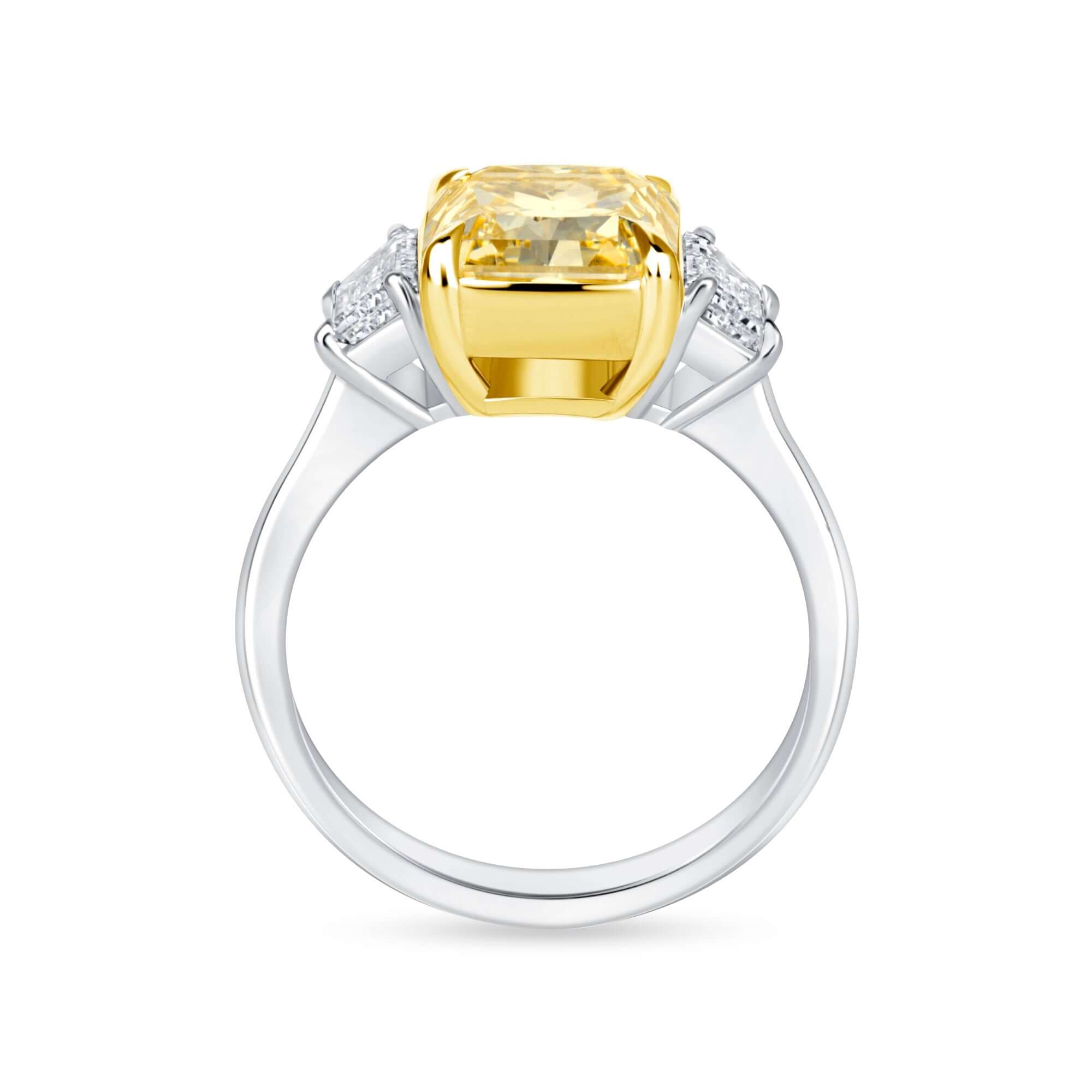 4.94 CT. Radiant Cut Yellow and Trapezoid Diamond Three Stone Ring - Three Stone Ring