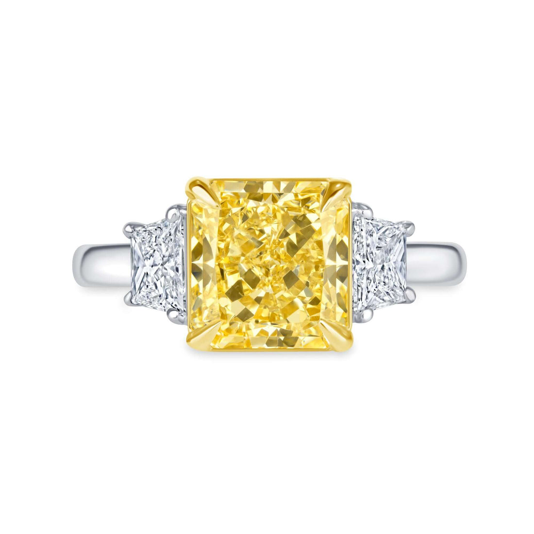 3.59 CT. Radiant Cut Yellow and Trapezoid Diamond Three Stone Ring - Three Stone Ring