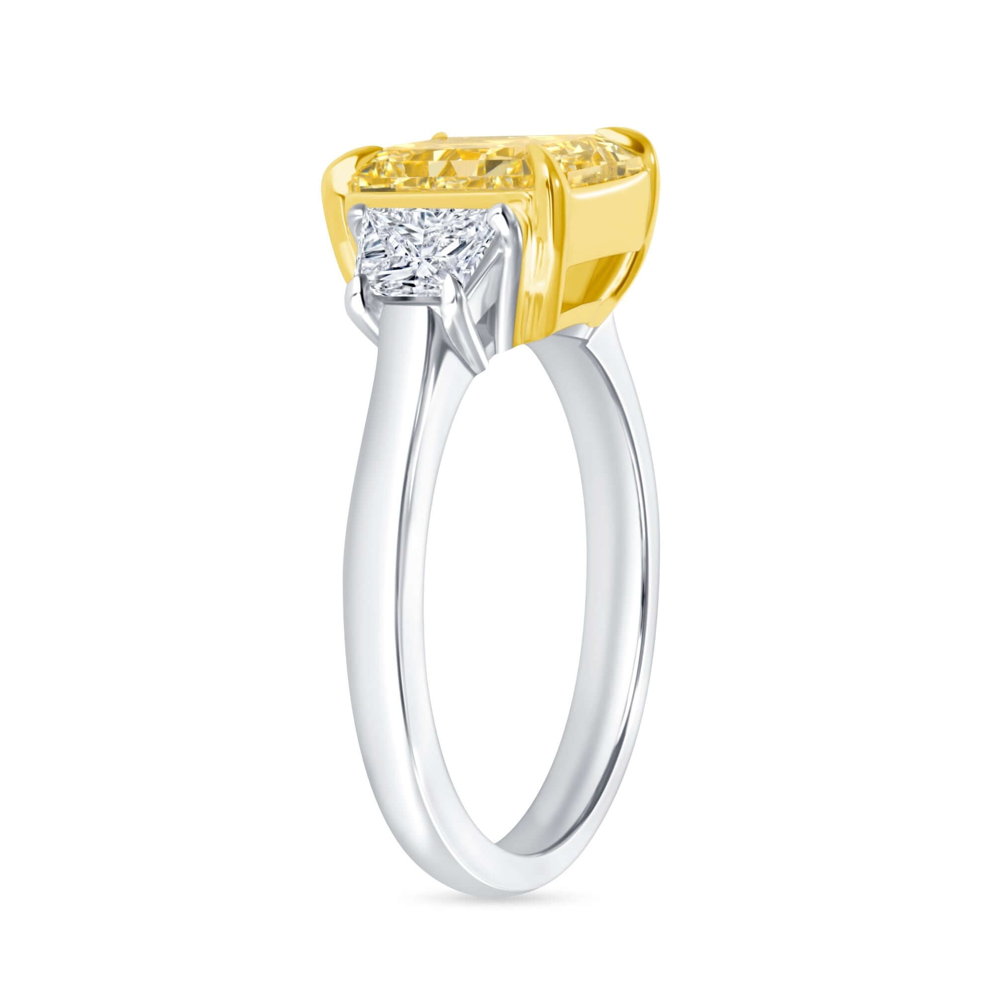 3.59 CT. Radiant Cut Yellow and Trapezoid Diamond Three Stone Ring - Three Stone Ring