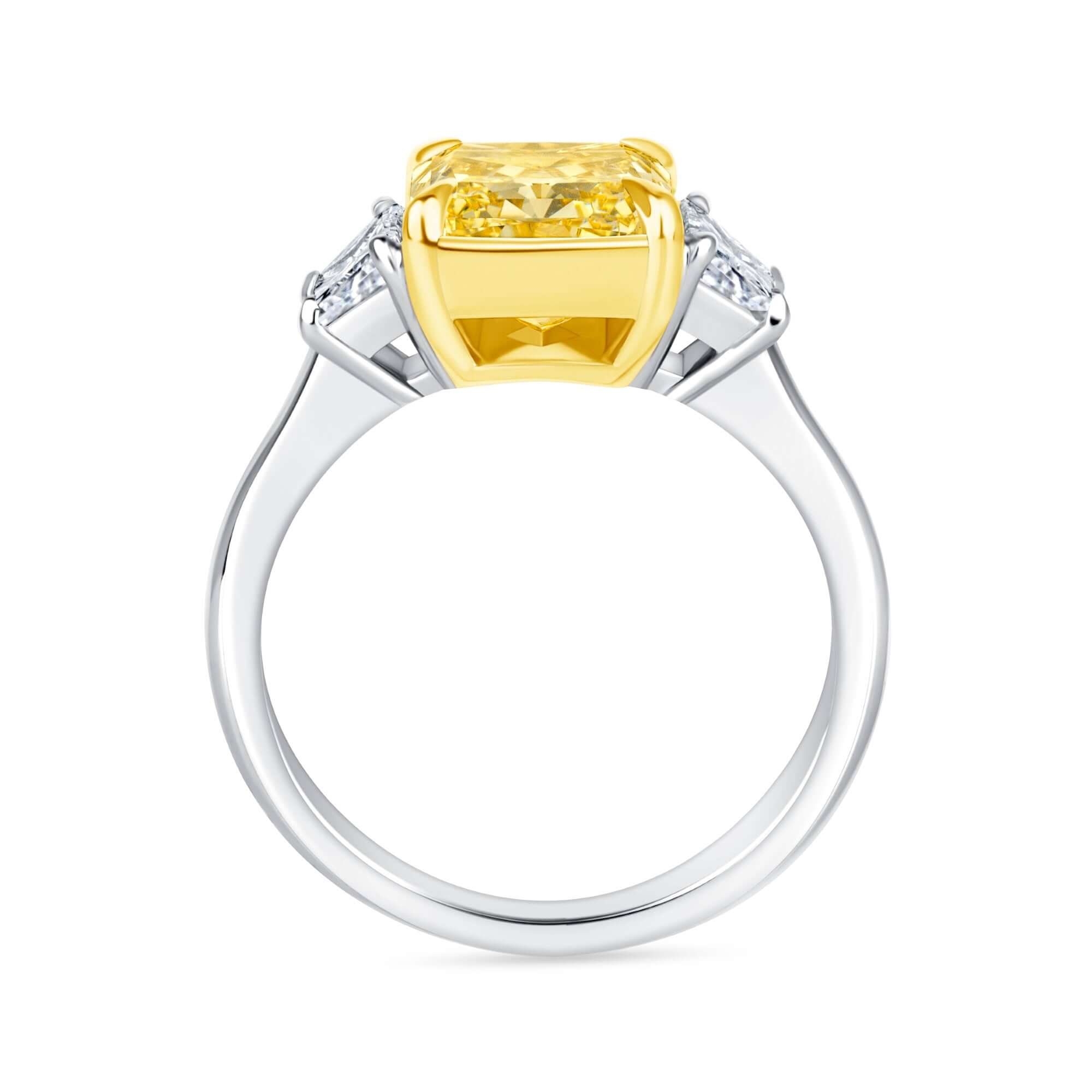 3.59 CT. Radiant Cut Yellow and Trapezoid Diamond Three Stone Ring - Three Stone Ring