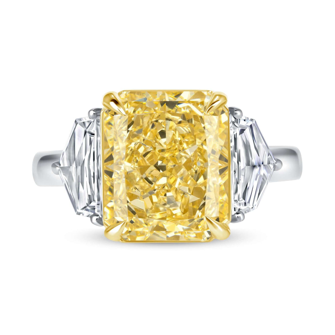 5.93 CT. Radiant Cut Yellow and Cadillac Cut Diamond Three Stone Ring - Three Stone Ring