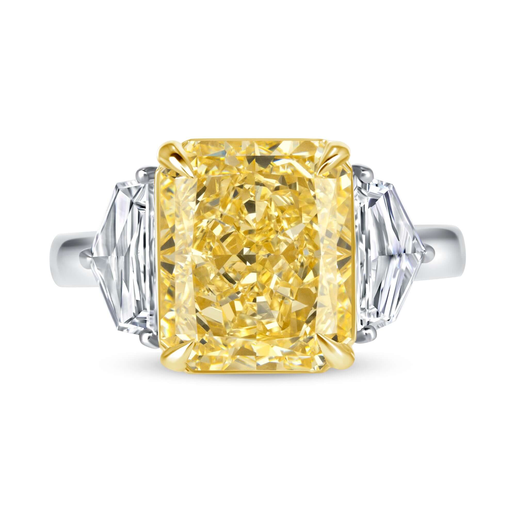 5.93 CT. Radiant Cut Yellow and Cadillac Cut Diamond Three Stone Ring - Three Stone Ring