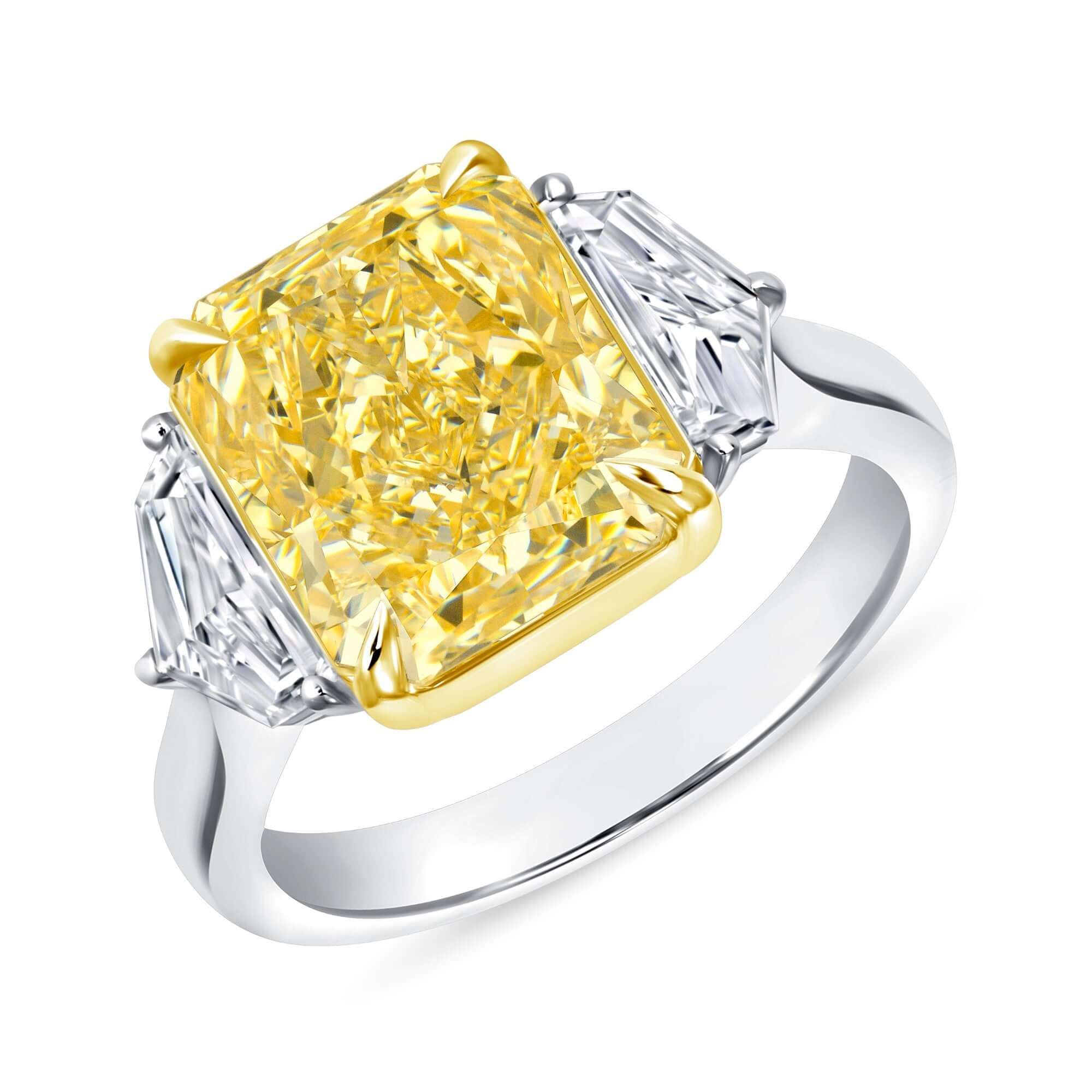 5.93 CT. Radiant Cut Yellow and Cadillac Cut Diamond Three Stone Ring - Three Stone Ring