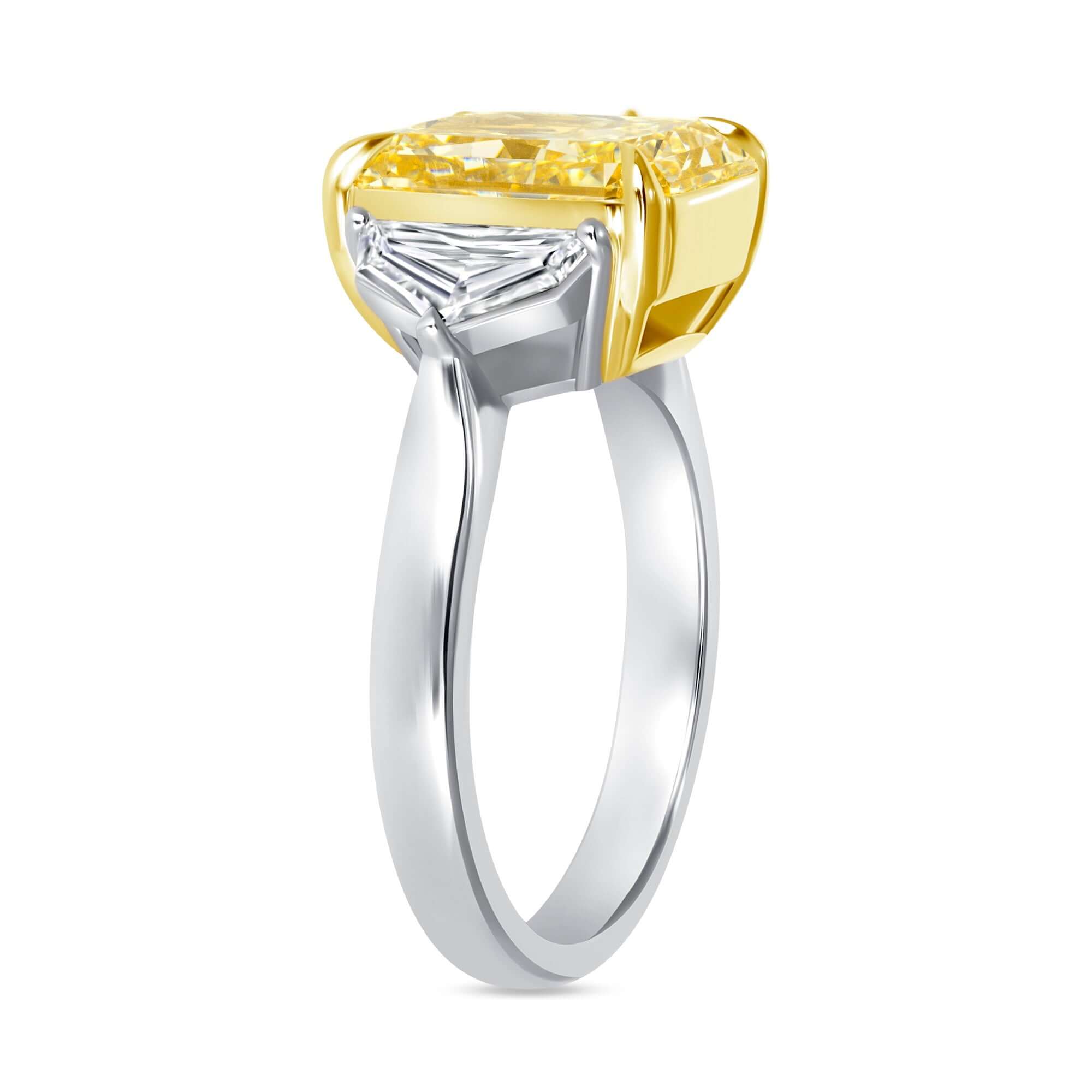 5.93 CT. Radiant Cut Yellow and Cadillac Cut Diamond Three Stone Ring - Three Stone Ring