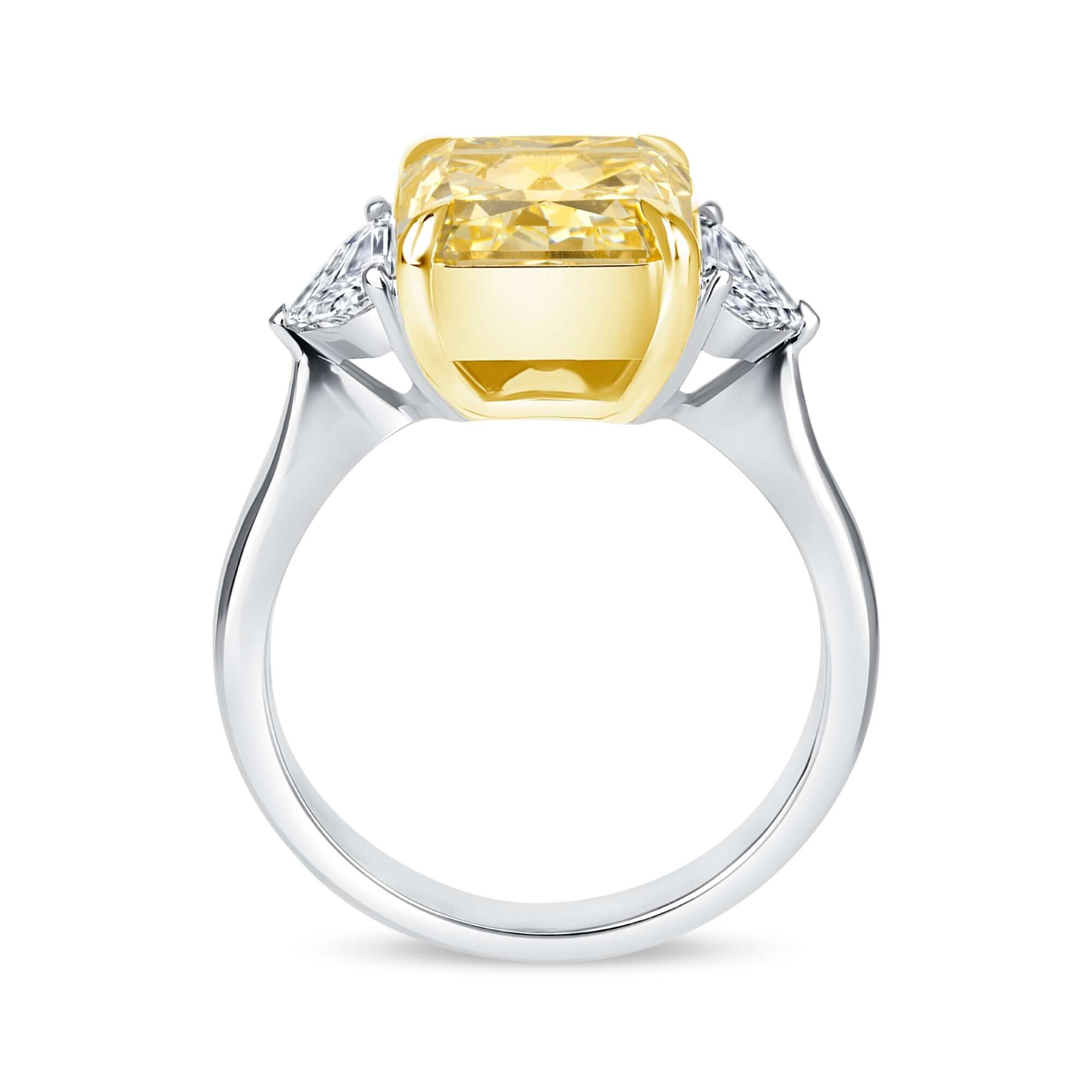 5.93 CT. Radiant Cut Yellow and Cadillac Cut Diamond Three Stone Ring - Three Stone Ring