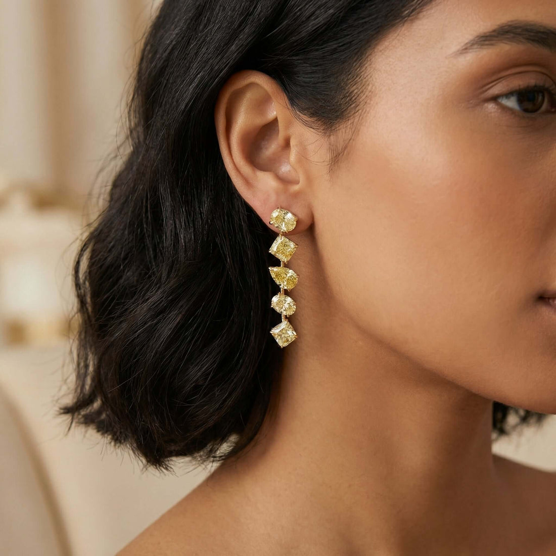 6.07 CT. Fancy Yellow Diamond Dangle Earrings in 18K Yellow Gold - Teardrop Earring