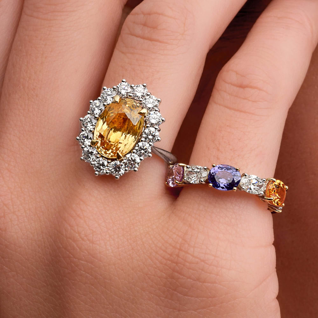 7.86 CT. Oval Yellow Sapphire and Round Brilliant Diamond Ring in Platinum - Halo Ring