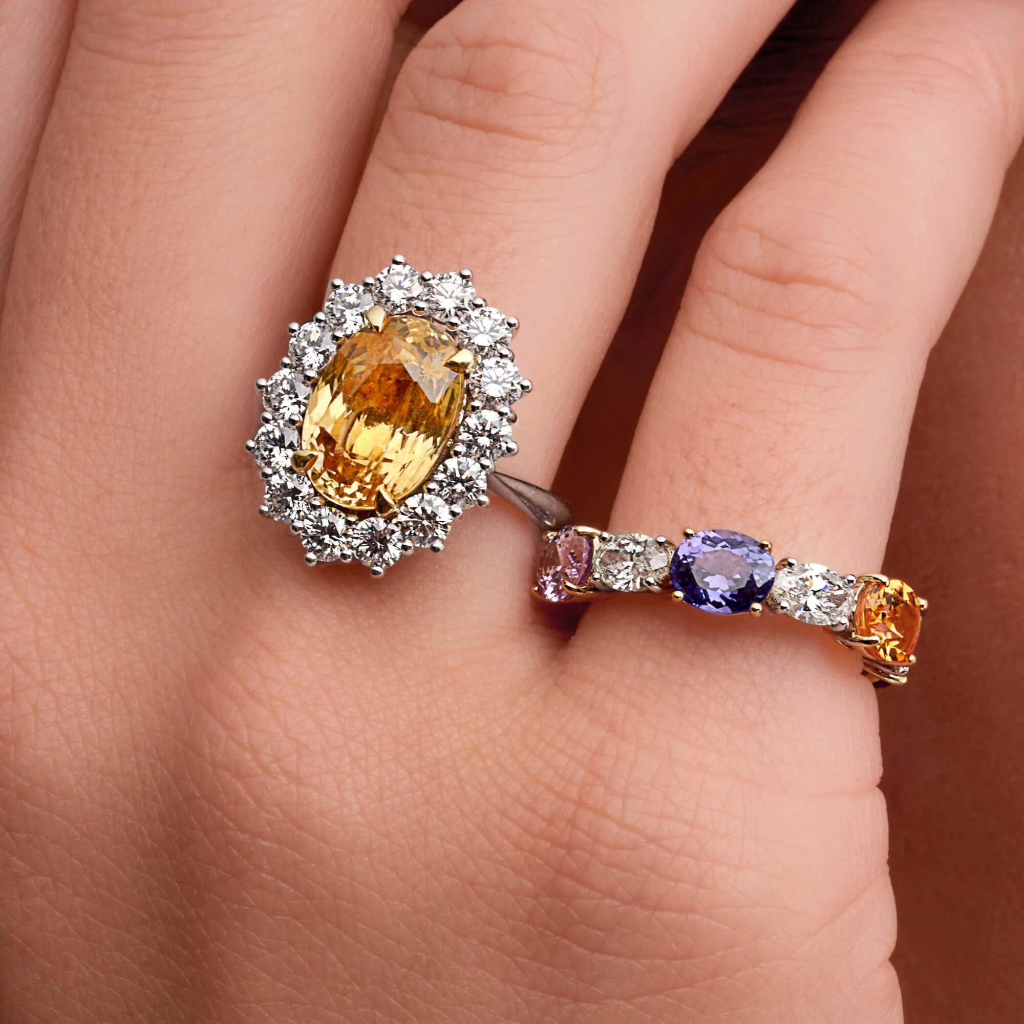 7.86 CT. Oval Yellow Sapphire and Round Brilliant Diamond Ring in Platinum - Halo Ring