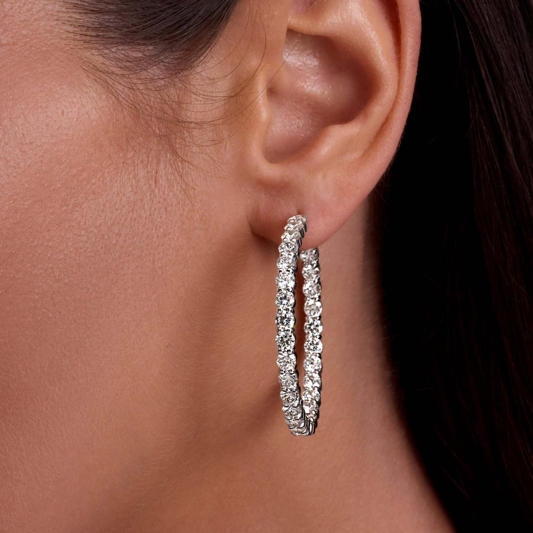 8.46 CT. Round Brilliant Diamond Hoop Earrings in 14K White Gold - Hoop Earring
