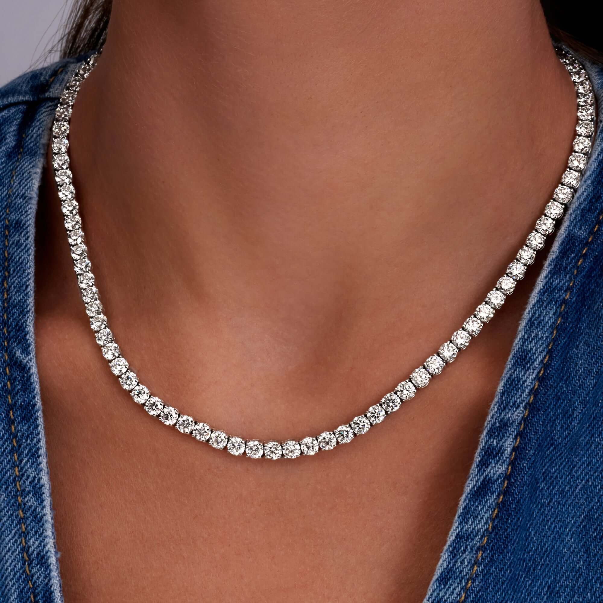 29.11 CT. Round Brilliant Diamond Tennis Necklace in 14K White Gold - Tennis Necklace