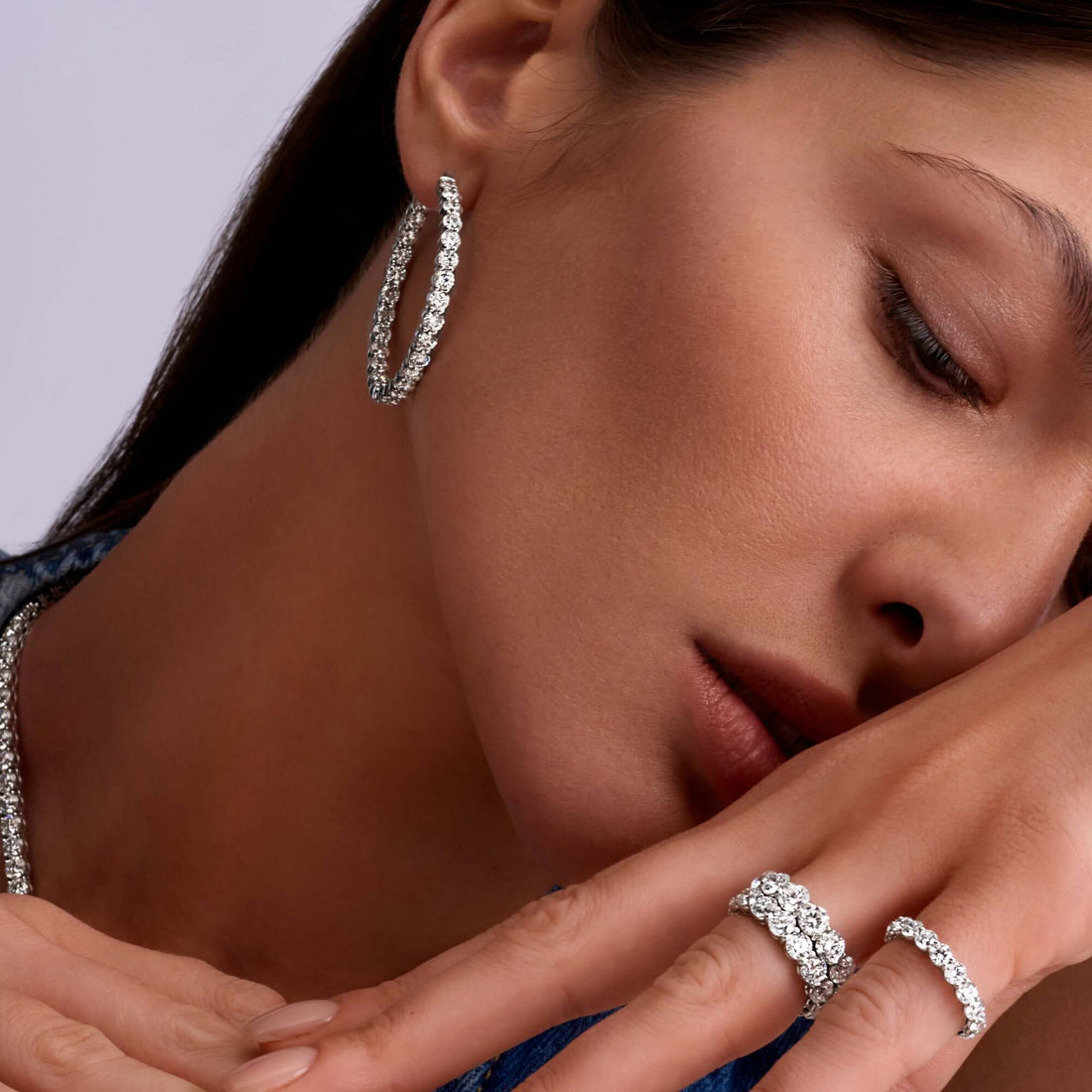 9.33 CT. Round Brilliant Diamond Hoop Earrings in 14K White Gold - Hoop Earring
