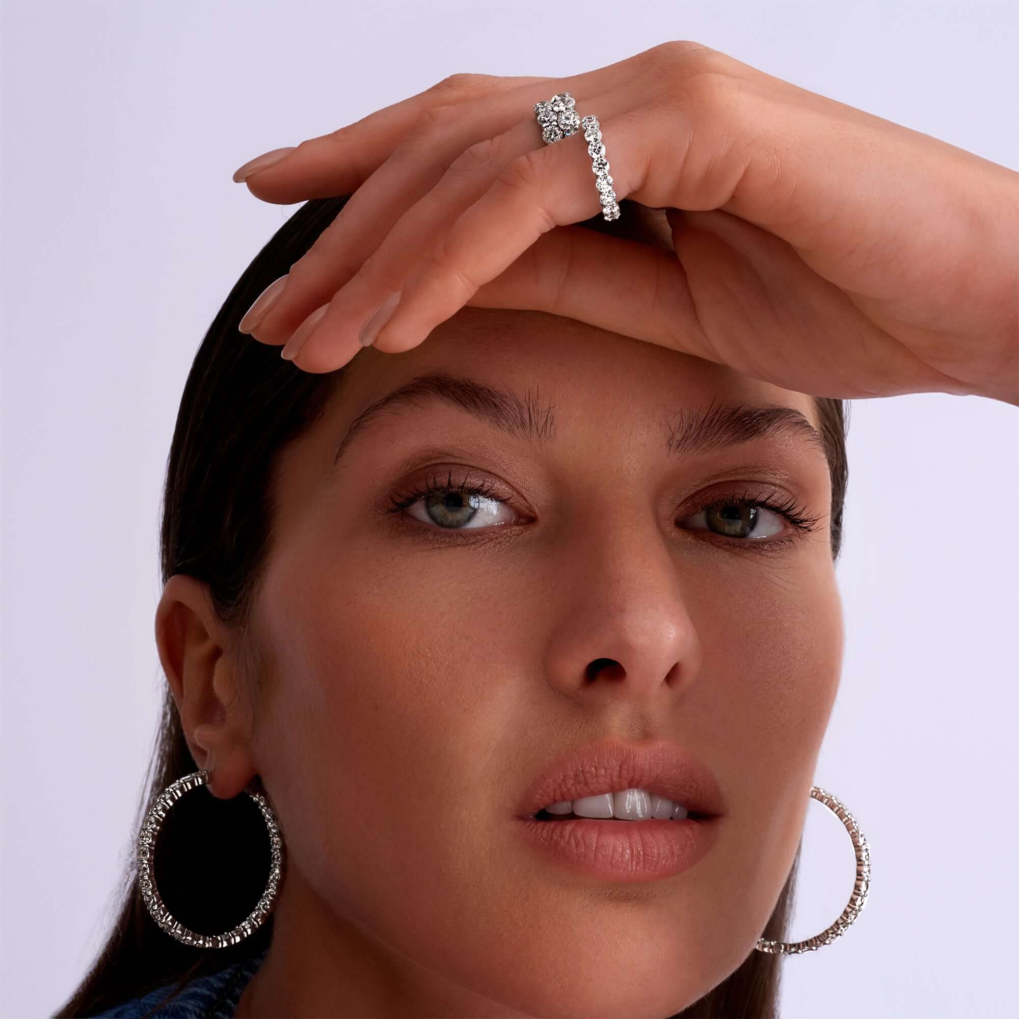 9.33 CT. Round Brilliant Diamond Hoop Earrings in 14K White Gold - Hoop Earring