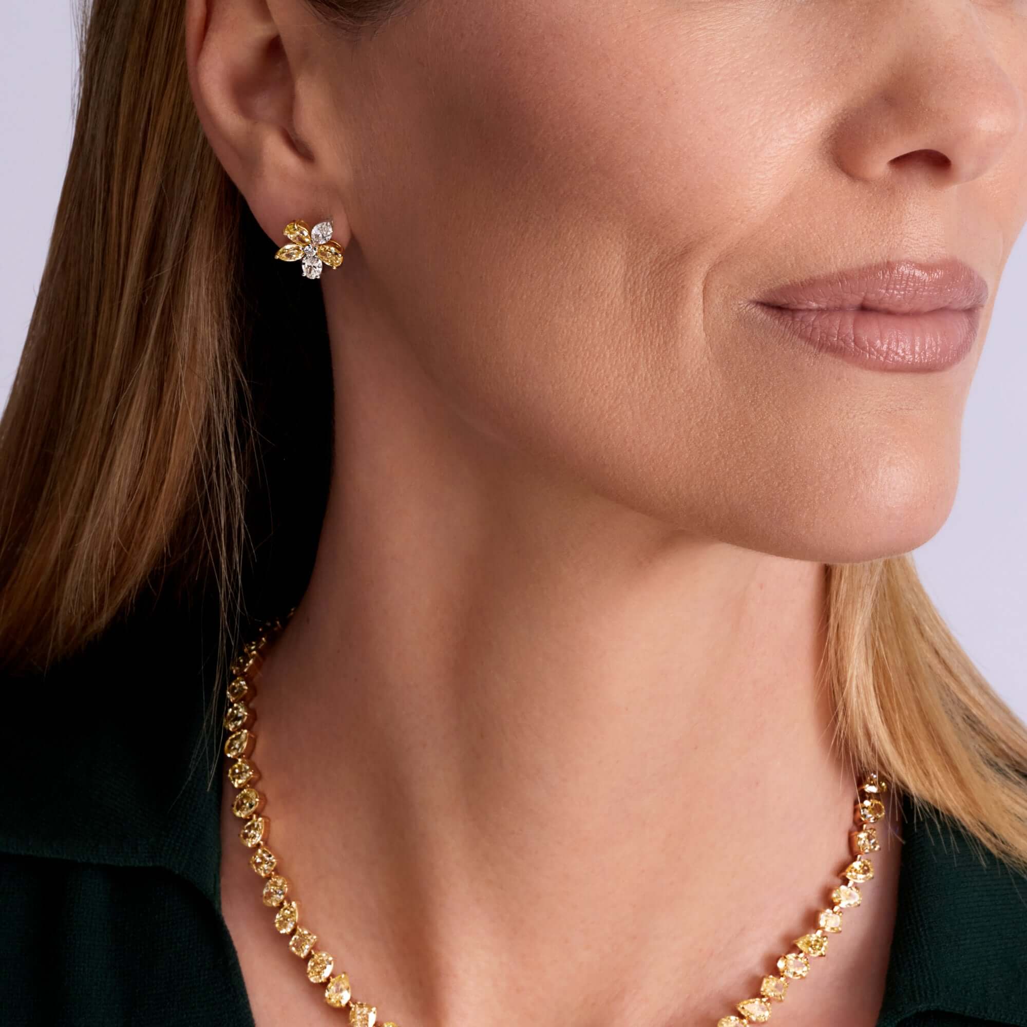 Mixed Cut Fancy Yellow Diamond Necklace in 18K Yellow Gold - Tennis Necklace